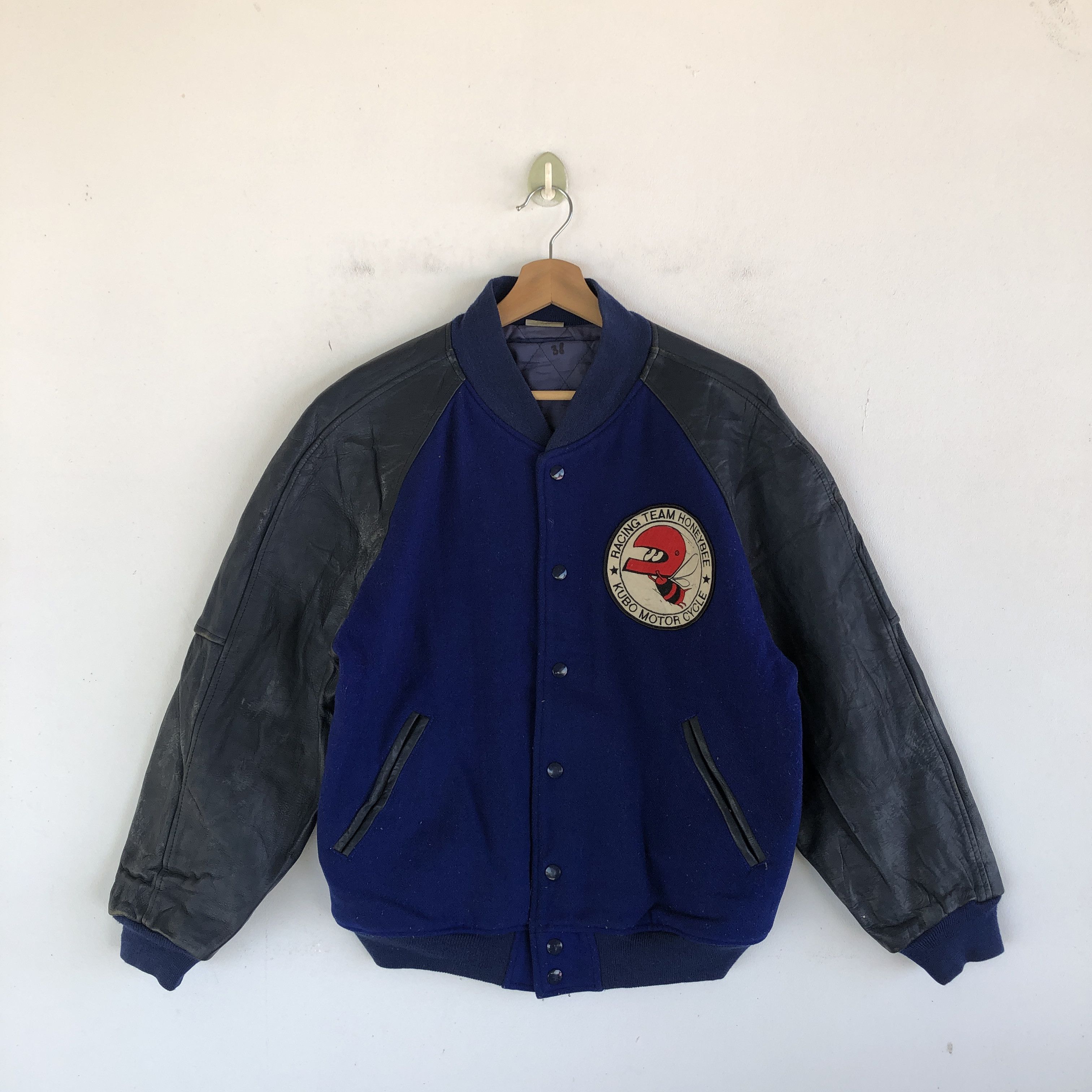 Vintage Honey Bee Racing Team Varsity Jacket Leather Wool Jacket Size US M / EU 48-50 / 2 - 1 Thumbnail