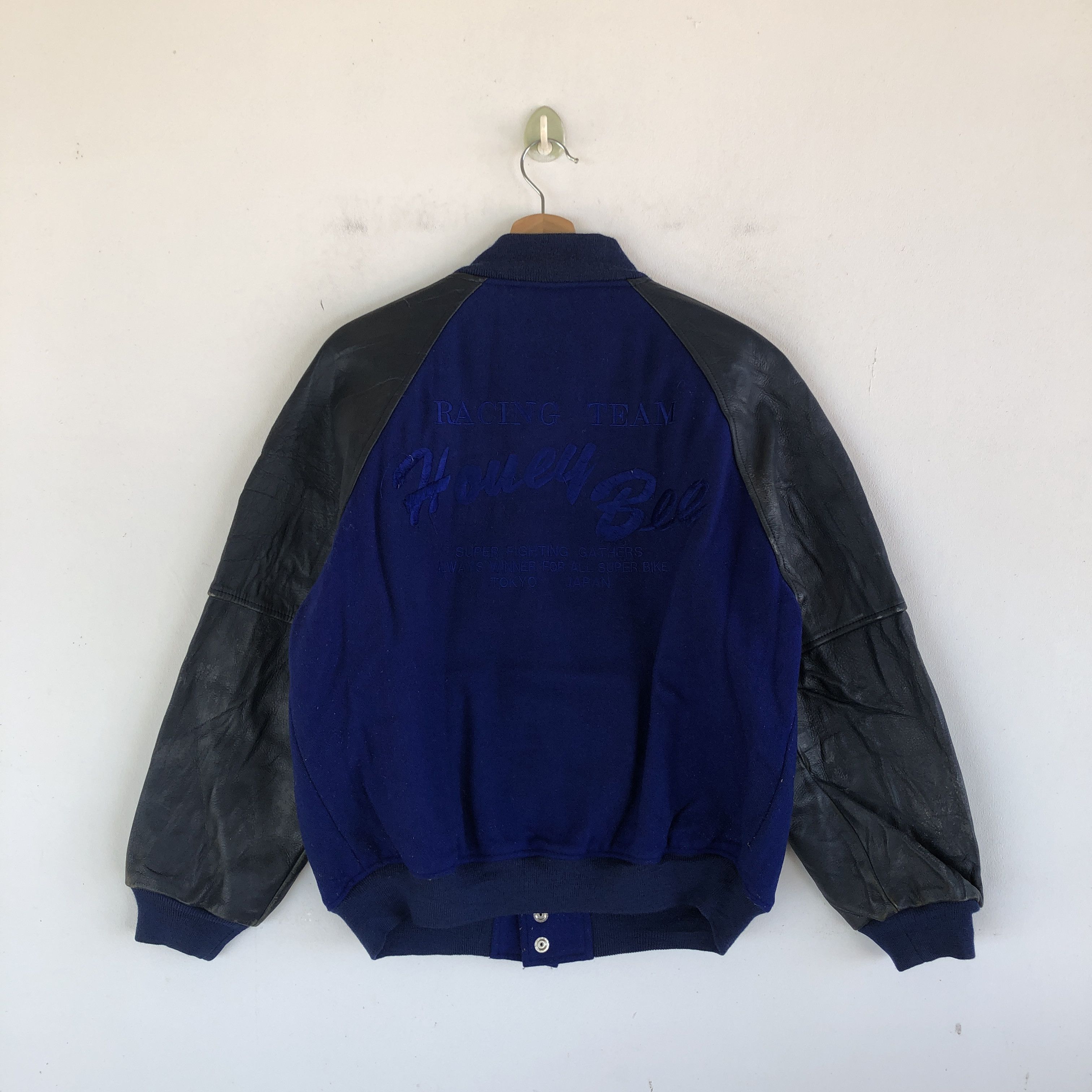 Vintage Honey Bee Racing Team Varsity Jacket Leather Wool Jacket Size US M / EU 48-50 / 2 - 2 Thumbnail