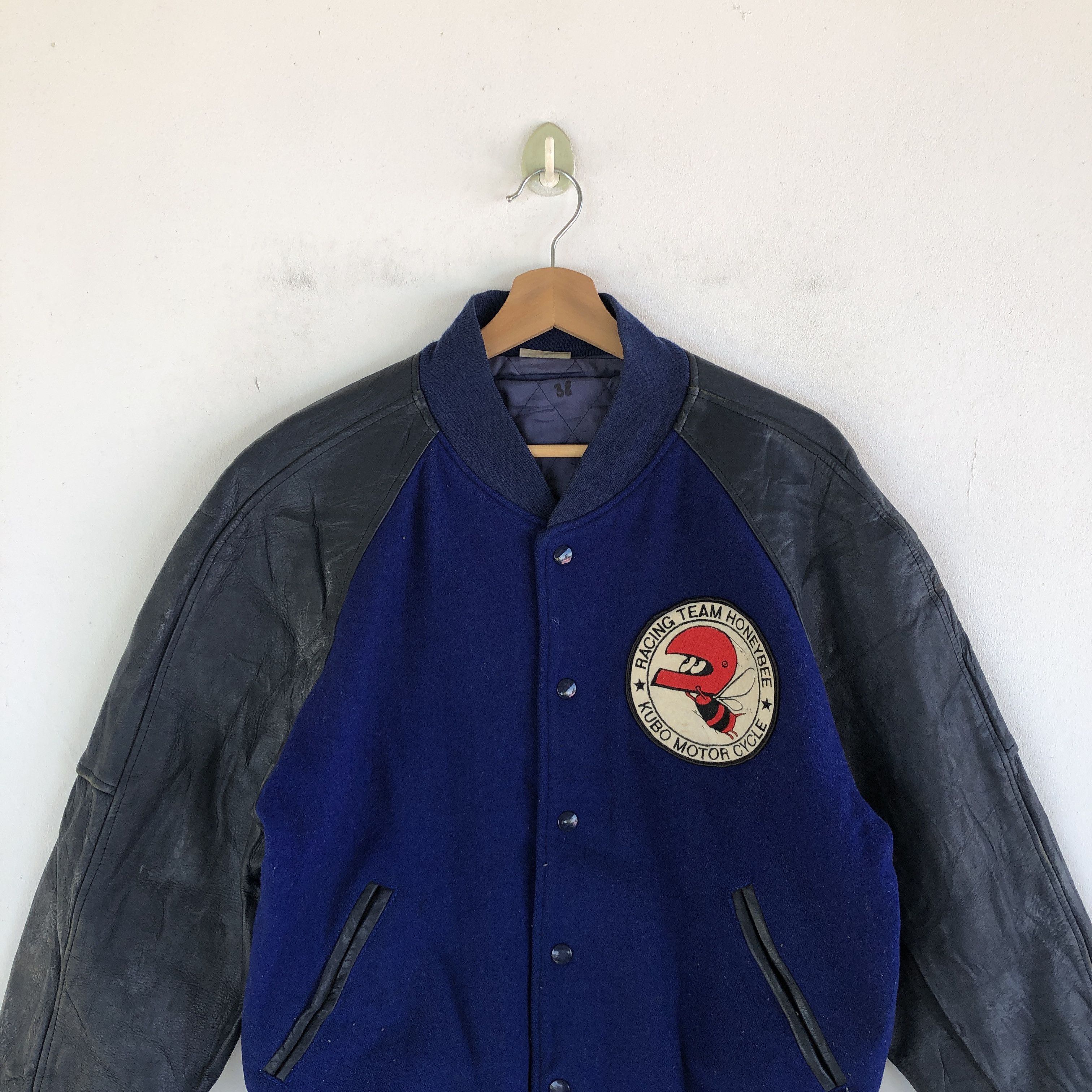 Vintage Honey Bee Racing Team Varsity Jacket Leather Wool Jacket Size US M / EU 48-50 / 2 - 3 Thumbnail