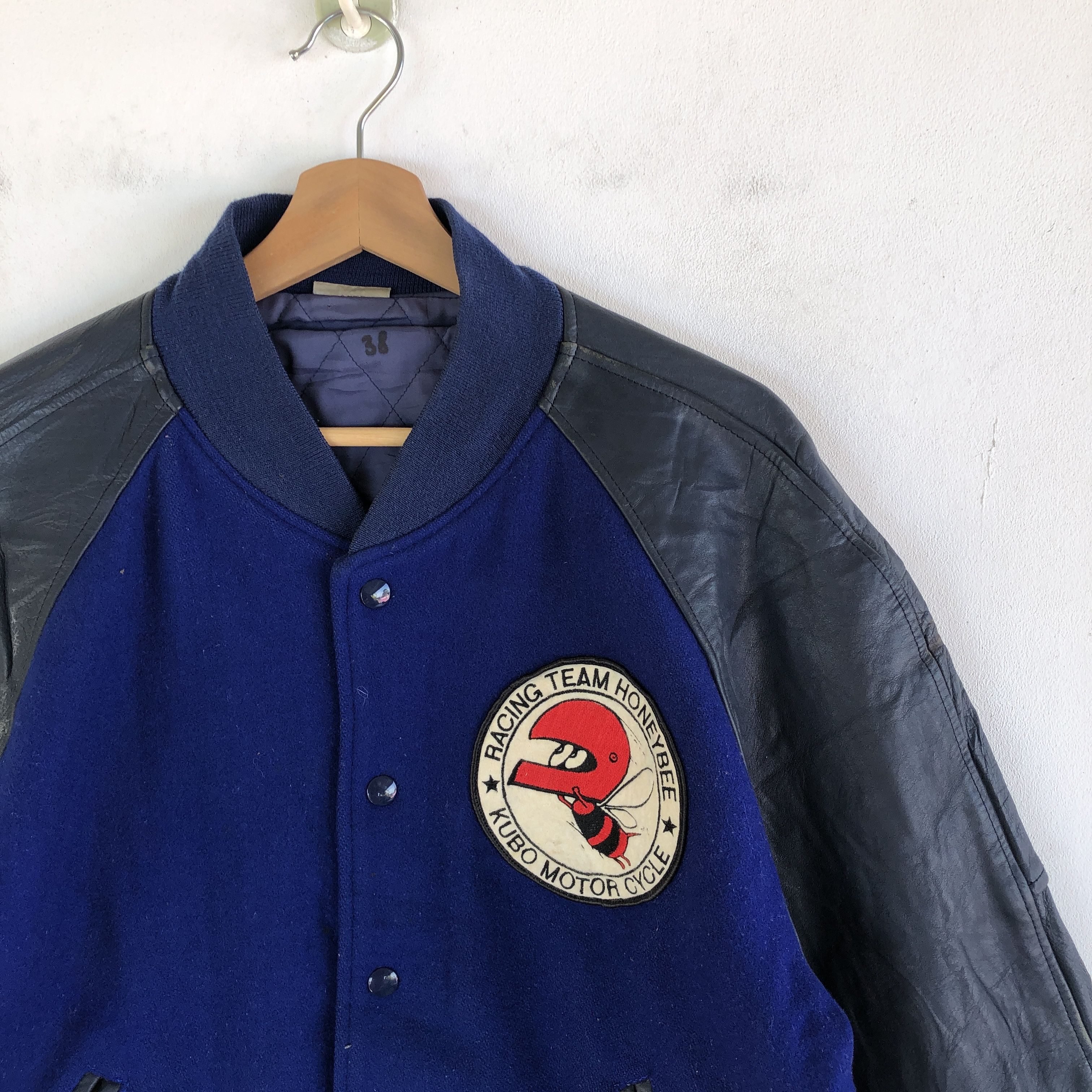 Vintage Honey Bee Racing Team Varsity Jacket Leather Wool Jacket Size US M / EU 48-50 / 2 - 5 Thumbnail