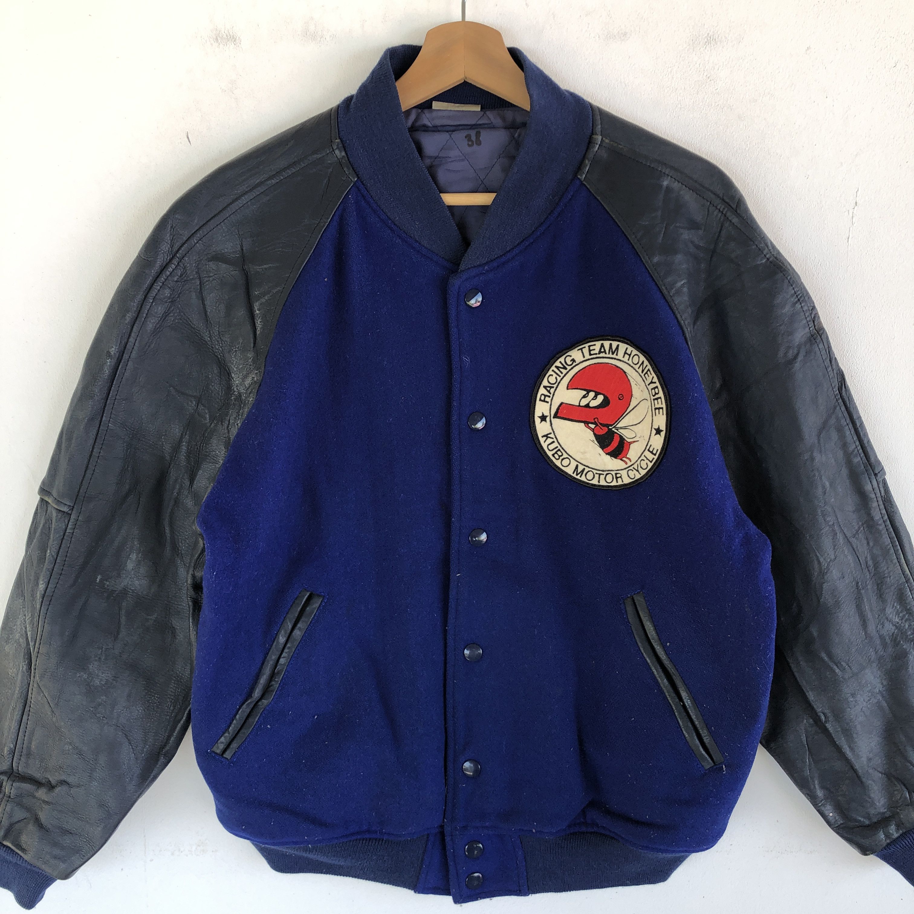 Vintage Honey Bee Racing Team Varsity Jacket Leather Wool Jacket Size US M / EU 48-50 / 2 - 4 Thumbnail
