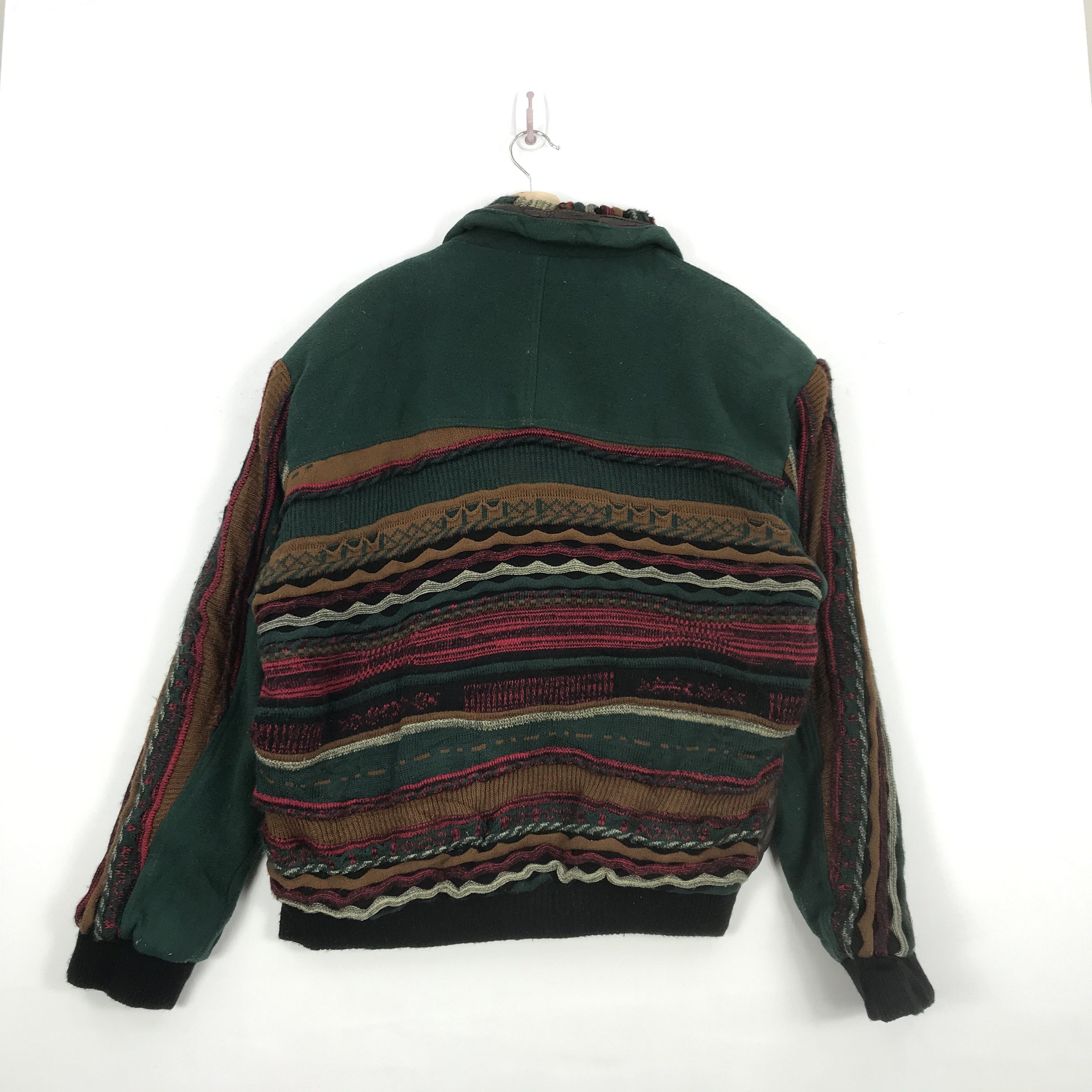 Aran Isles Knitwear × Vintage Tess Patchwork Leather Varsity Jacket Boho Cooji Knit Size US L / EU 52-54 / 3 - 2 Thumbnail