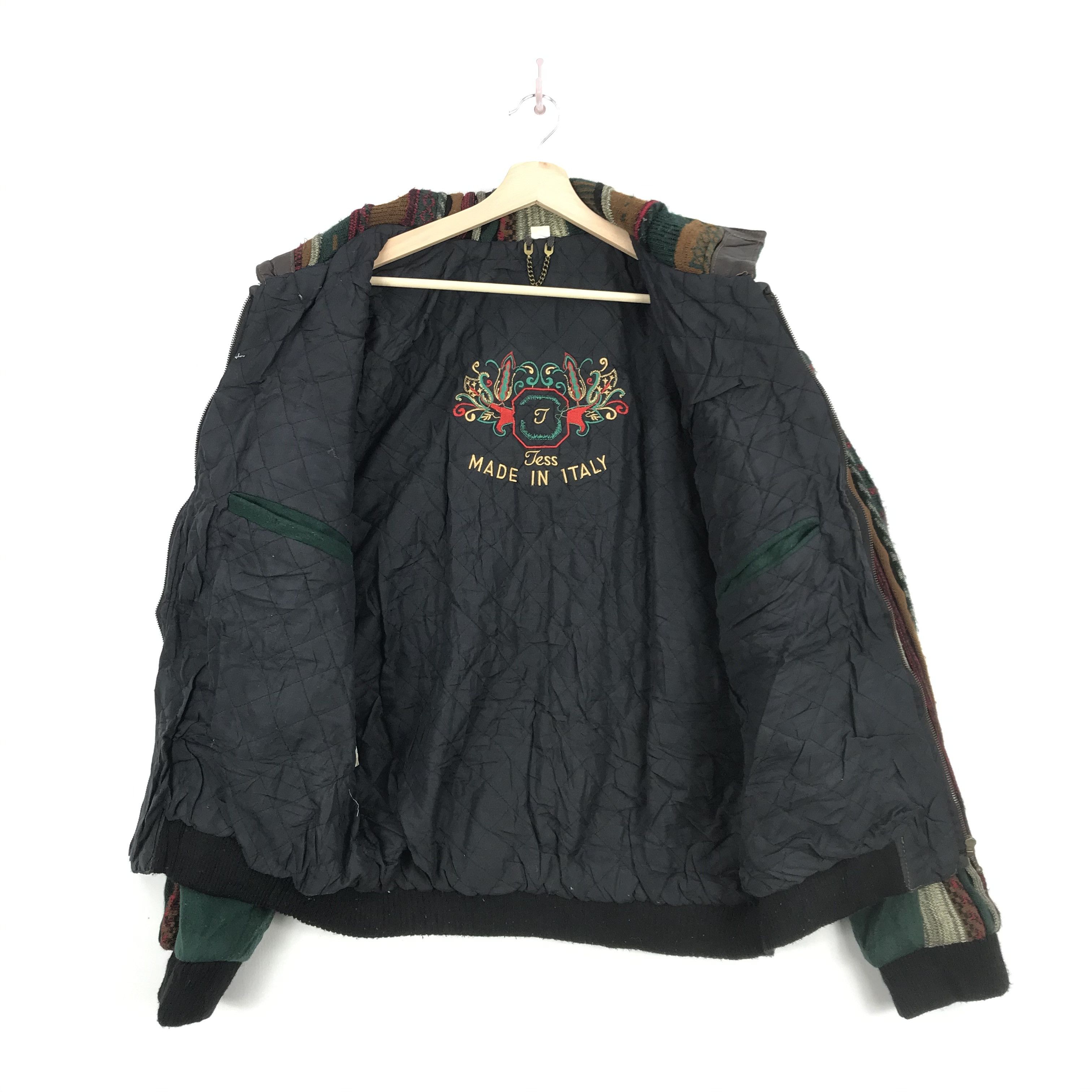 Aran Isles Knitwear × Vintage Tess Patchwork Leather Varsity Jacket Boho Cooji Knit Size US L / EU 52-54 / 3 - 4 Thumbnail