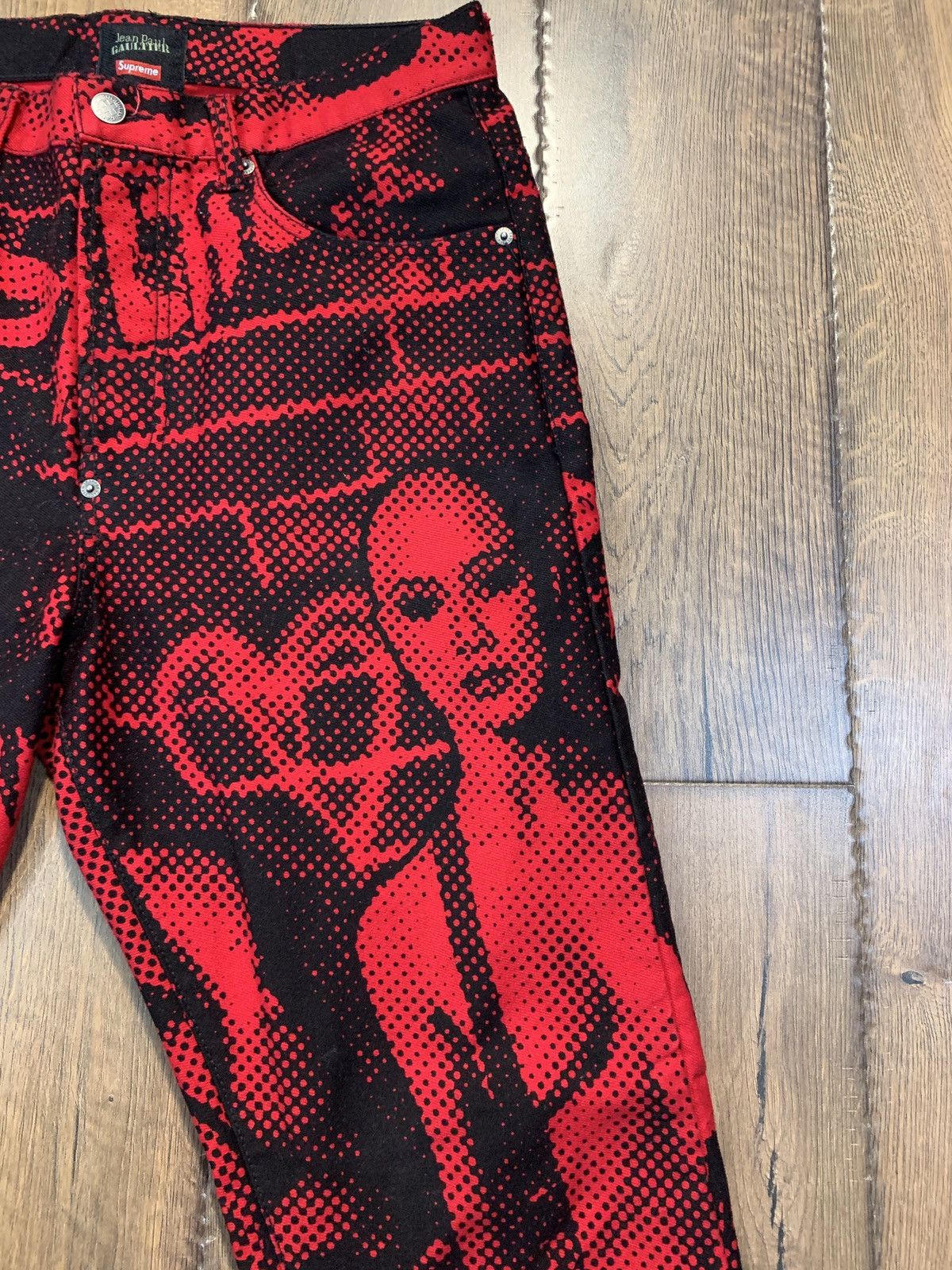 Jean Paul Gaultier × Supreme Supreme Jean Paul Gaultier Fuck Racism Jeans Red 32 Size US 32 / EU 48 - 4 Thumbnail