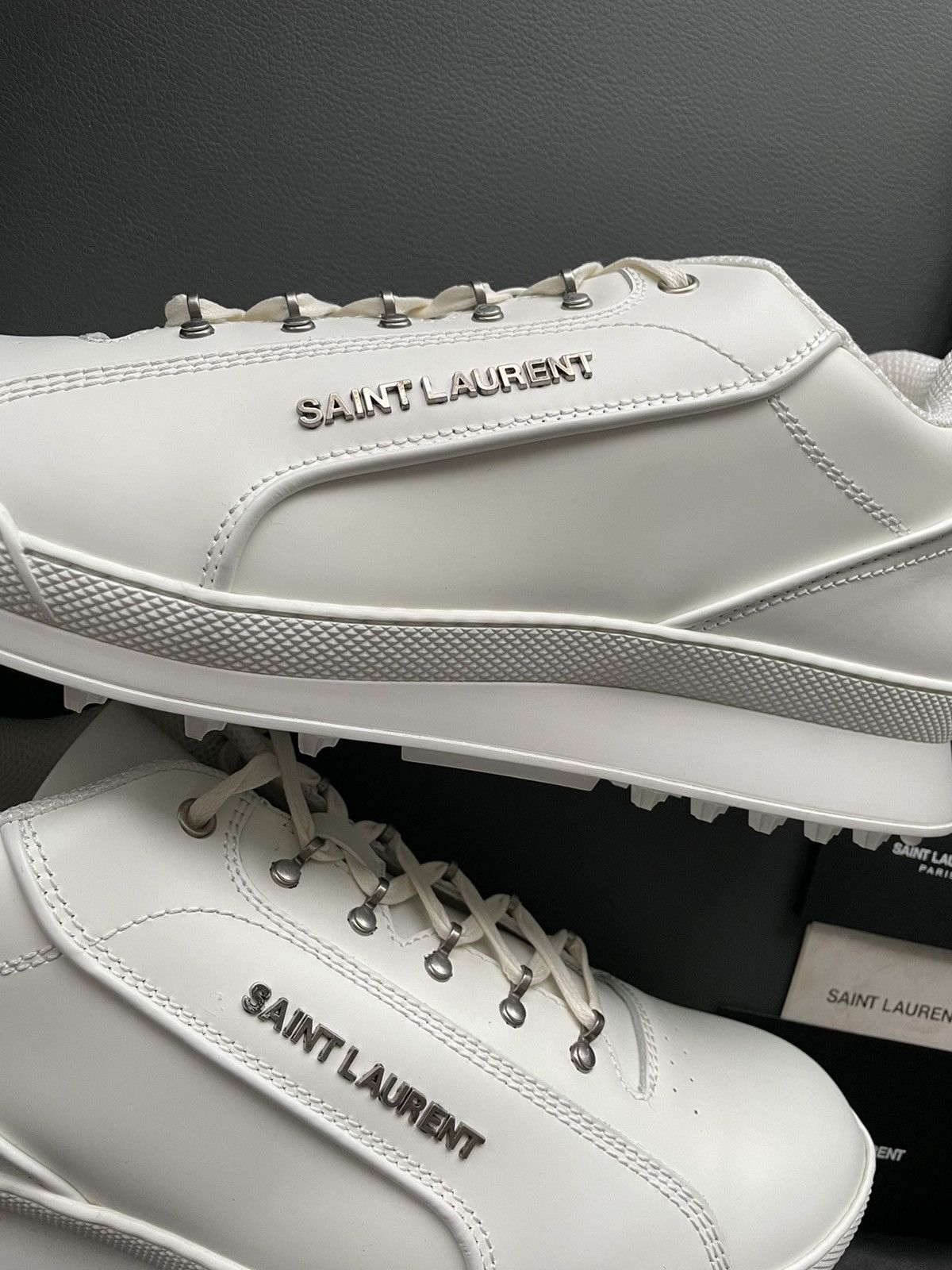 Hedi Slimane × Saint Laurent Paris × Yves Saint Laurent Super Runway Brand New Rare SL Logo ALPHA Leather Sneake Size US 12 / EU 45 - 22 Thumbnail