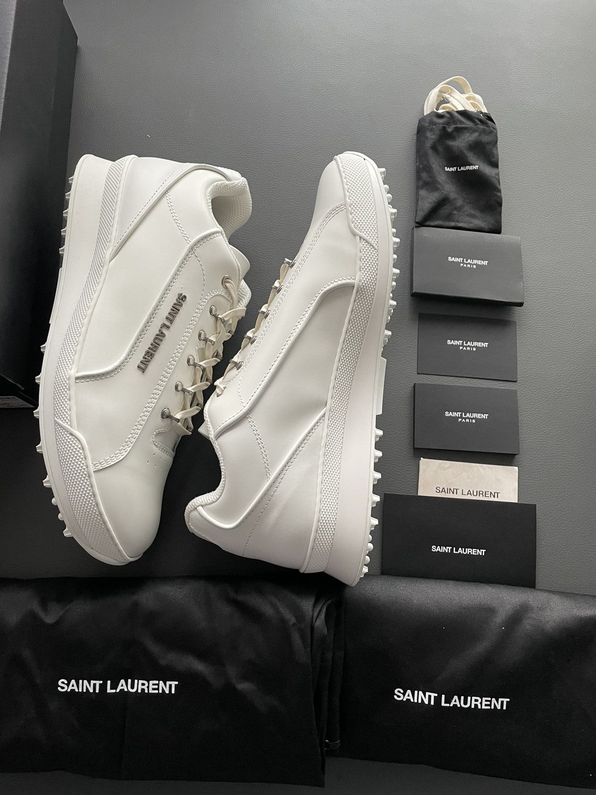 Hedi Slimane × Saint Laurent Paris × Yves Saint Laurent Super Runway Brand New Rare SL Logo ALPHA Leather Sneake Size US 12 / EU 45 - 25 Thumbnail