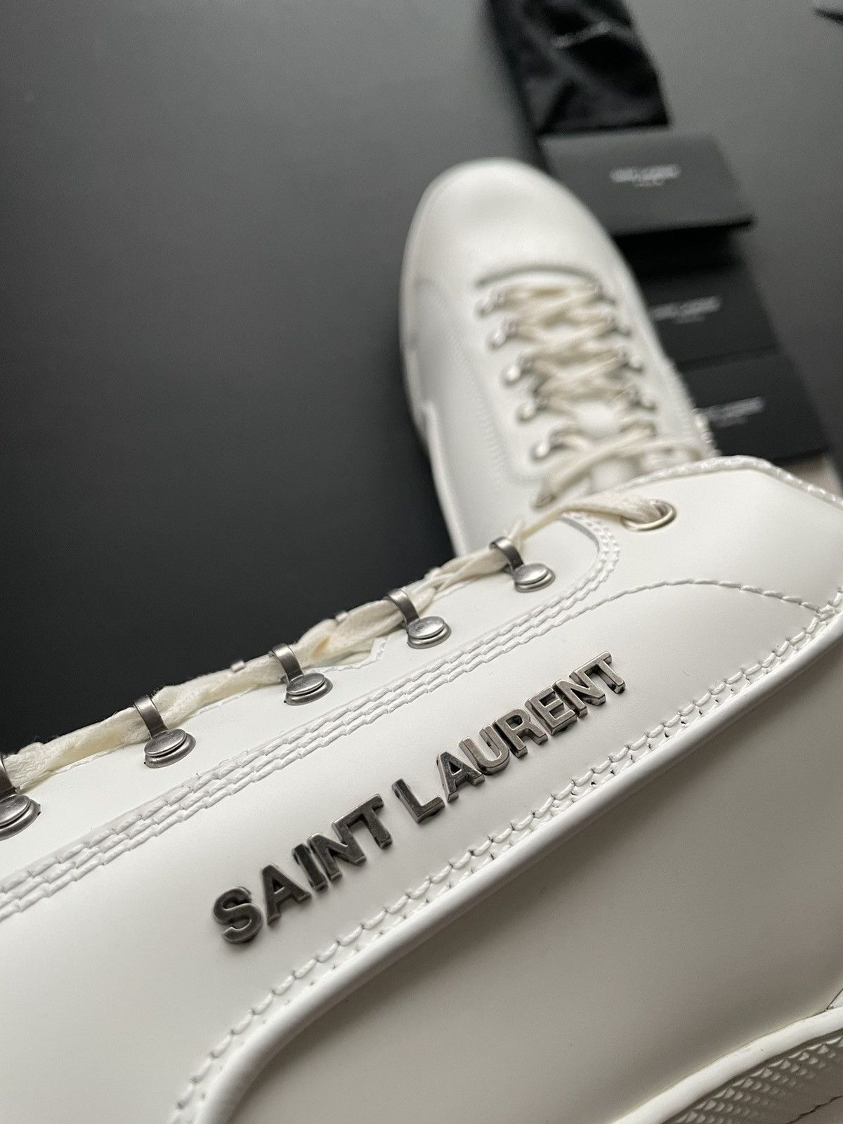 Hedi Slimane × Saint Laurent Paris × Yves Saint Laurent Super Runway Brand New Rare SL Logo ALPHA Leather Sneake Size US 12 / EU 45 - 5 Thumbnail