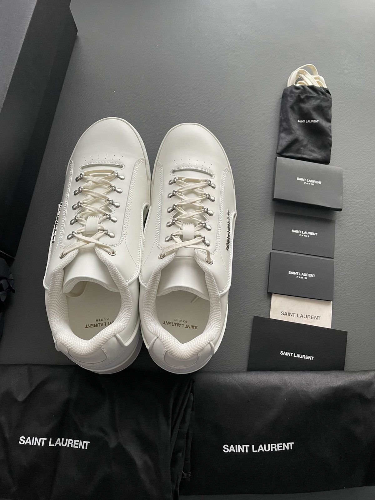 Hedi Slimane × Saint Laurent Paris × Yves Saint Laurent Super Runway Brand New Rare SL Logo ALPHA Leather Sneake Size US 12 / EU 45 - 10 Thumbnail