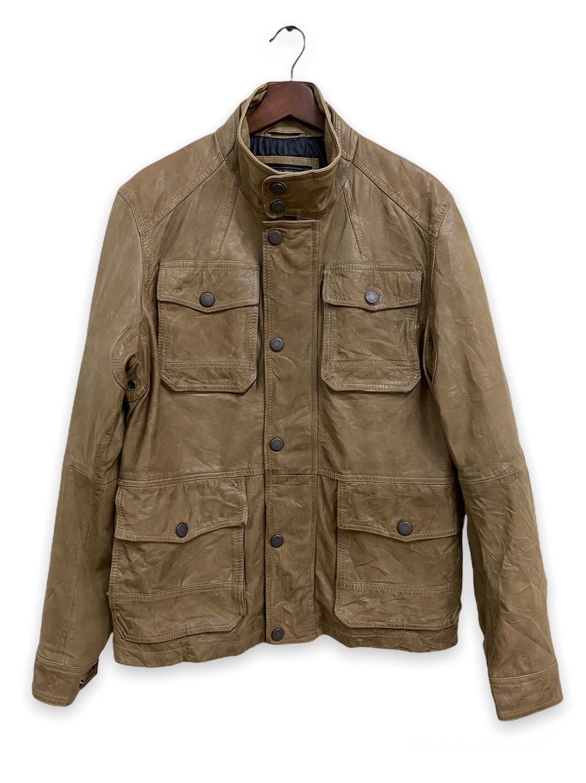 image of Geographic Leather Jacket Multipocket in Brown, Men's (Size Medium)