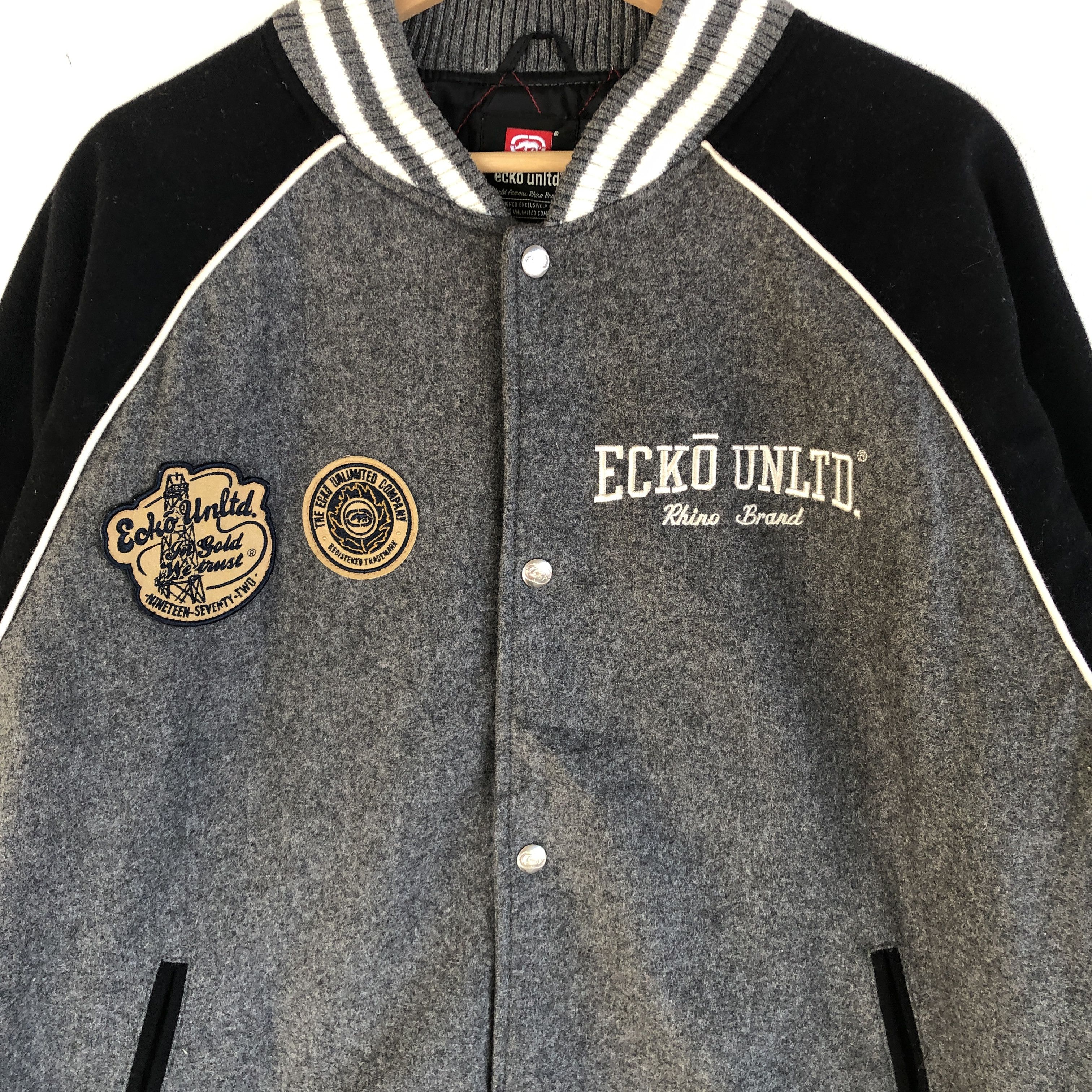 Ecko Unltd. × Vintage Vintage 90s Ecko Letterman Varsity Wool Jacket Size US L / EU 52-54 / 3 - 7 Thumbnail