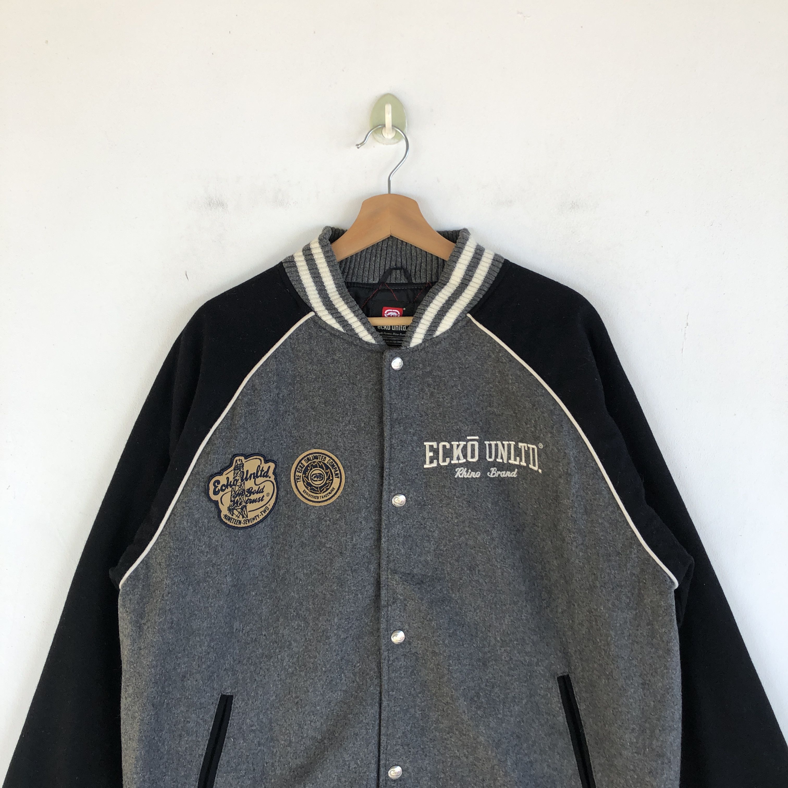 Ecko Unltd. × Vintage Vintage 90s Ecko Letterman Varsity Wool Jacket Size US L / EU 52-54 / 3 - 3 Thumbnail