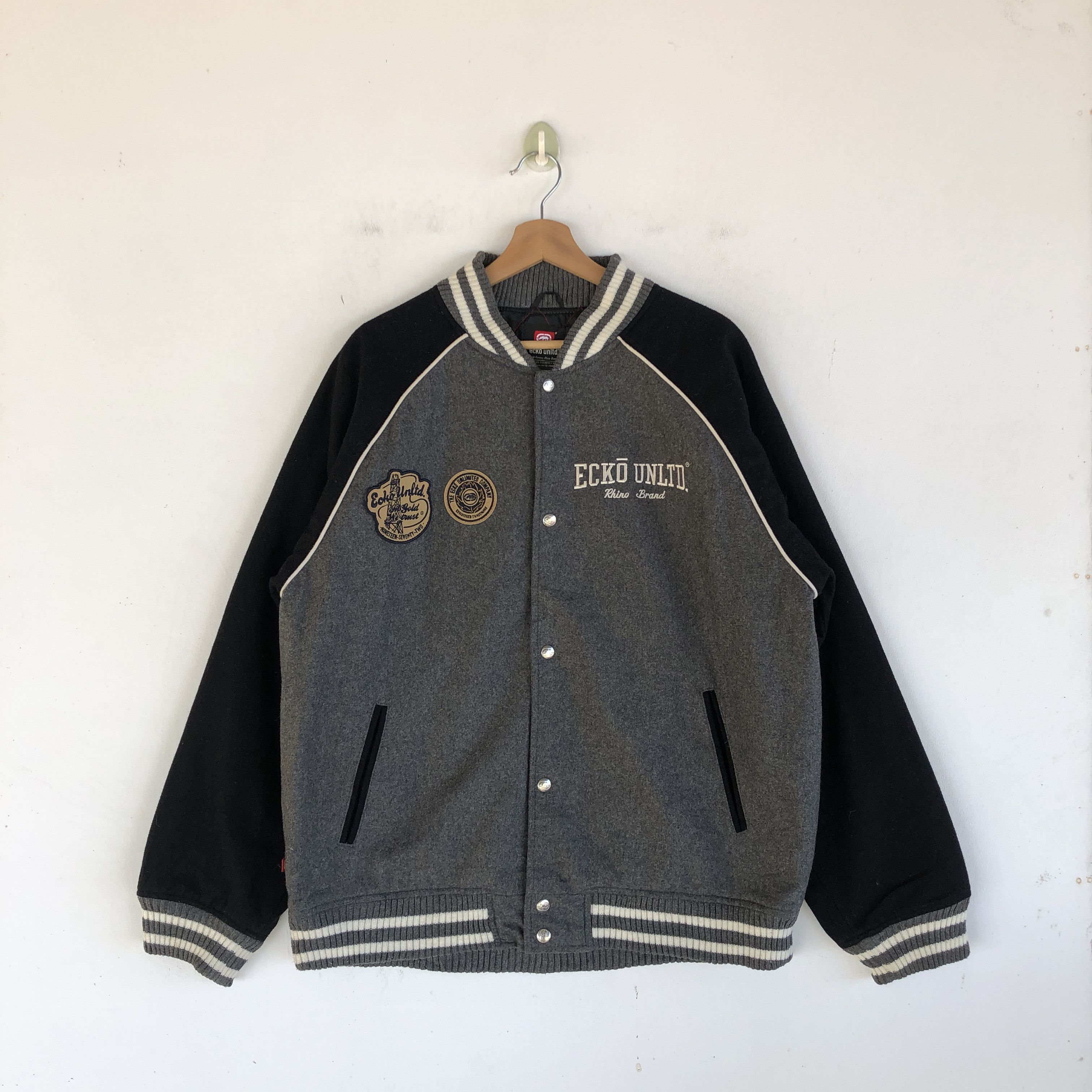 Ecko Unltd. × Vintage Vintage 90s Ecko Letterman Varsity Wool Jacket Size US L / EU 52-54 / 3 - 1 Thumbnail