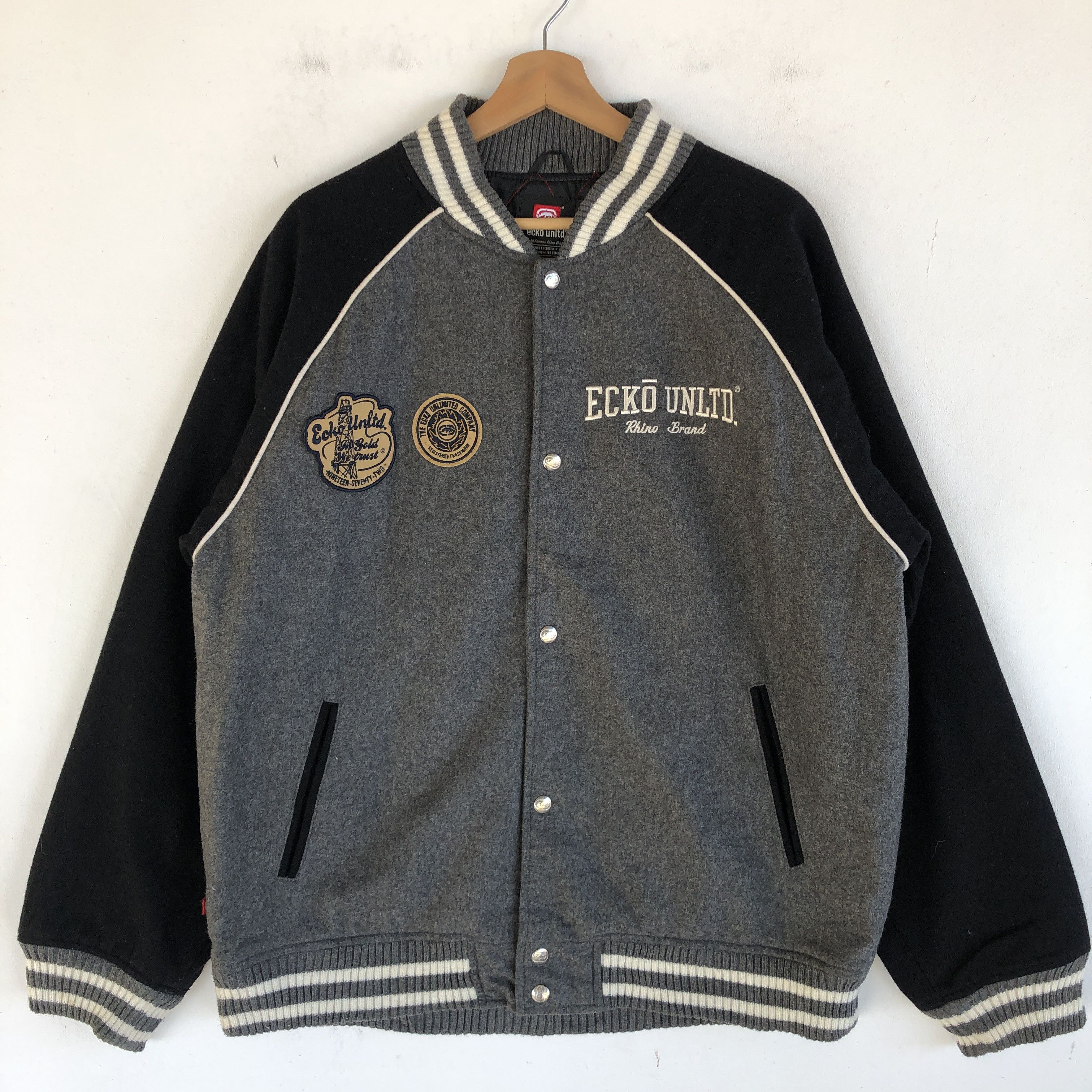 Ecko Unltd. × Vintage Vintage 90s Ecko Letterman Varsity Wool Jacket Size US L / EU 52-54 / 3 - 4 Thumbnail