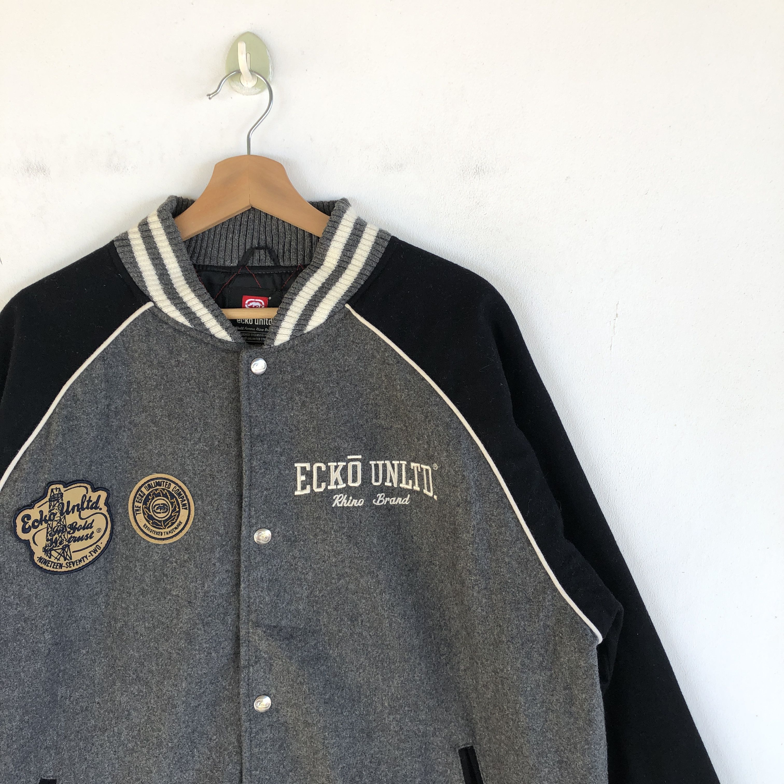 Ecko Unltd. × Vintage Vintage 90s Ecko Letterman Varsity Wool Jacket Size US L / EU 52-54 / 3 - 5 Thumbnail