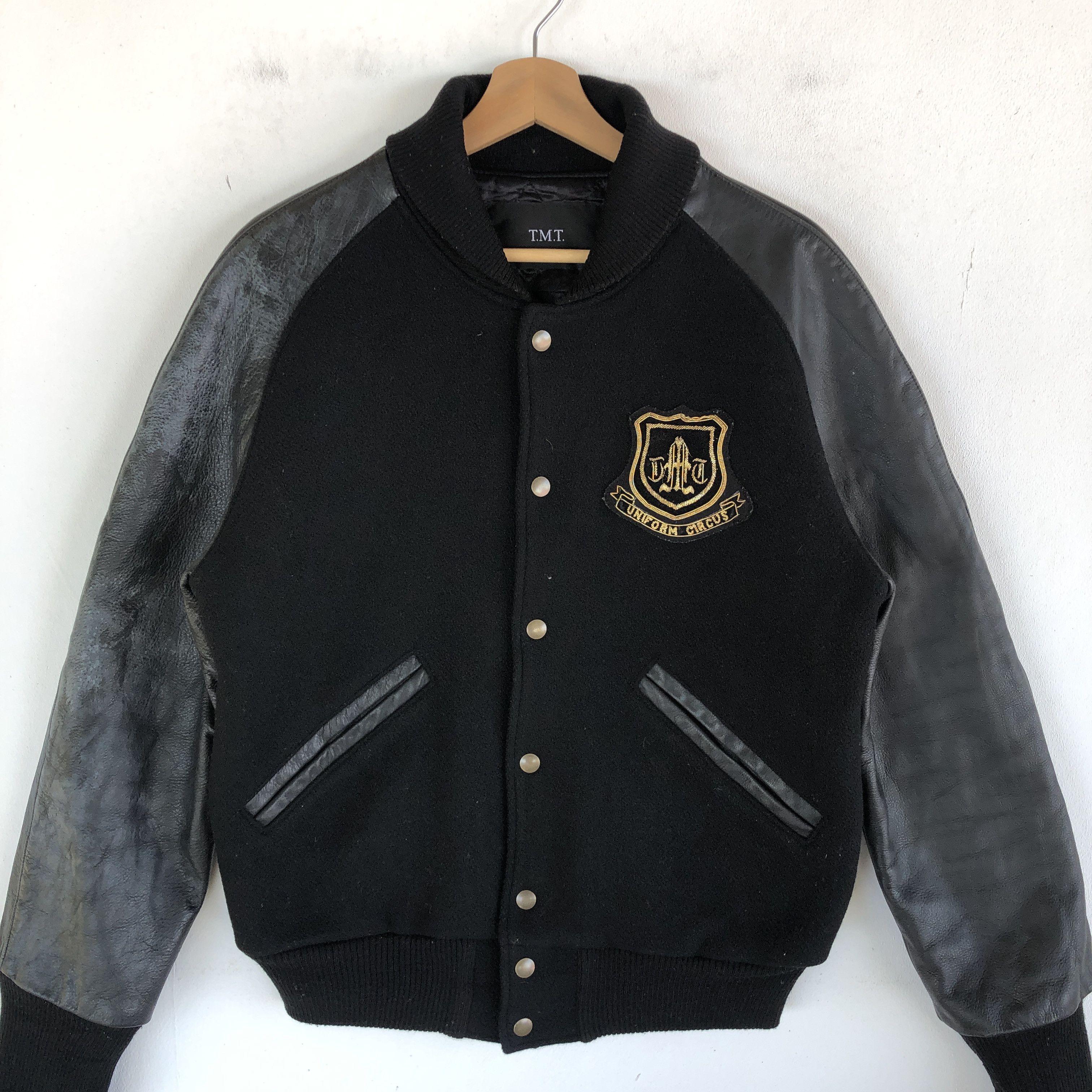 Japanese Brand × Vintage Vintage 90s TMT Leather Letterman Varsity Wool Jackets Size US M / EU 48-50 / 2 - 4 Thumbnail