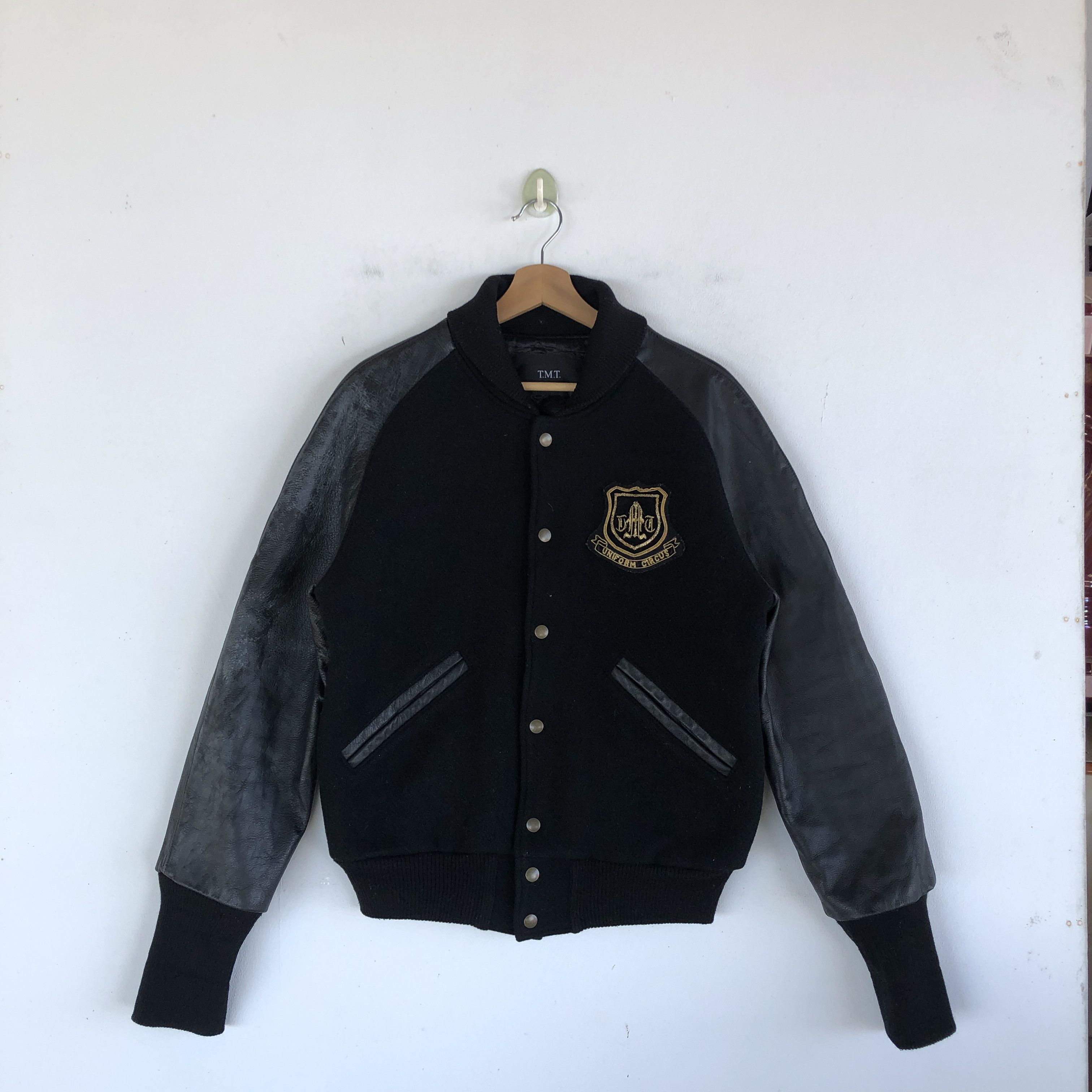 Japanese Brand × Vintage Vintage 90s TMT Leather Letterman Varsity Wool Jackets Size US M / EU 48-50 / 2 - 1 Thumbnail