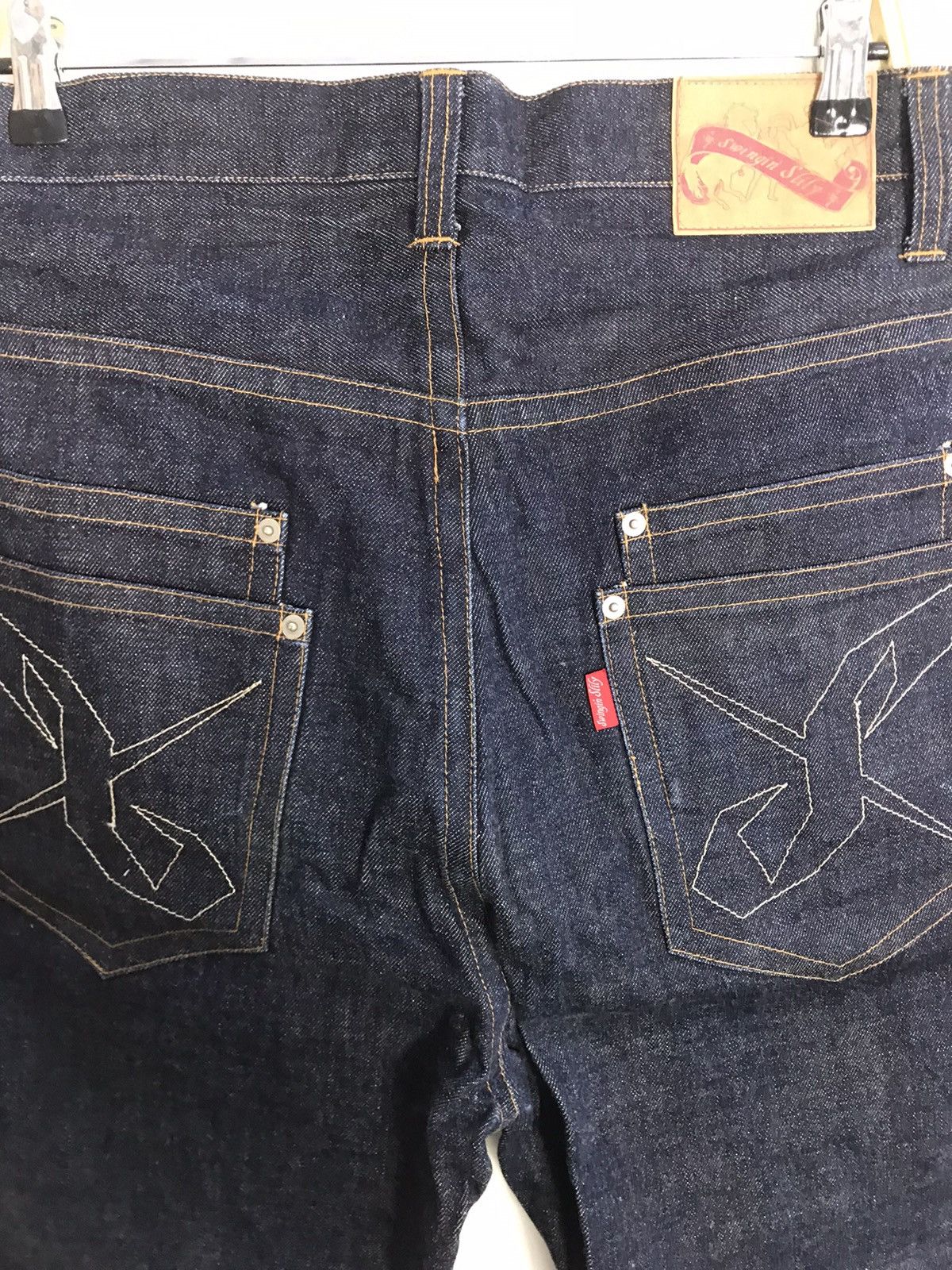 Japanese Brand Swinggin Slily Indigo Denim Buttonfly Straight Cut Selvedge Size US 35 - 4 Thumbnail