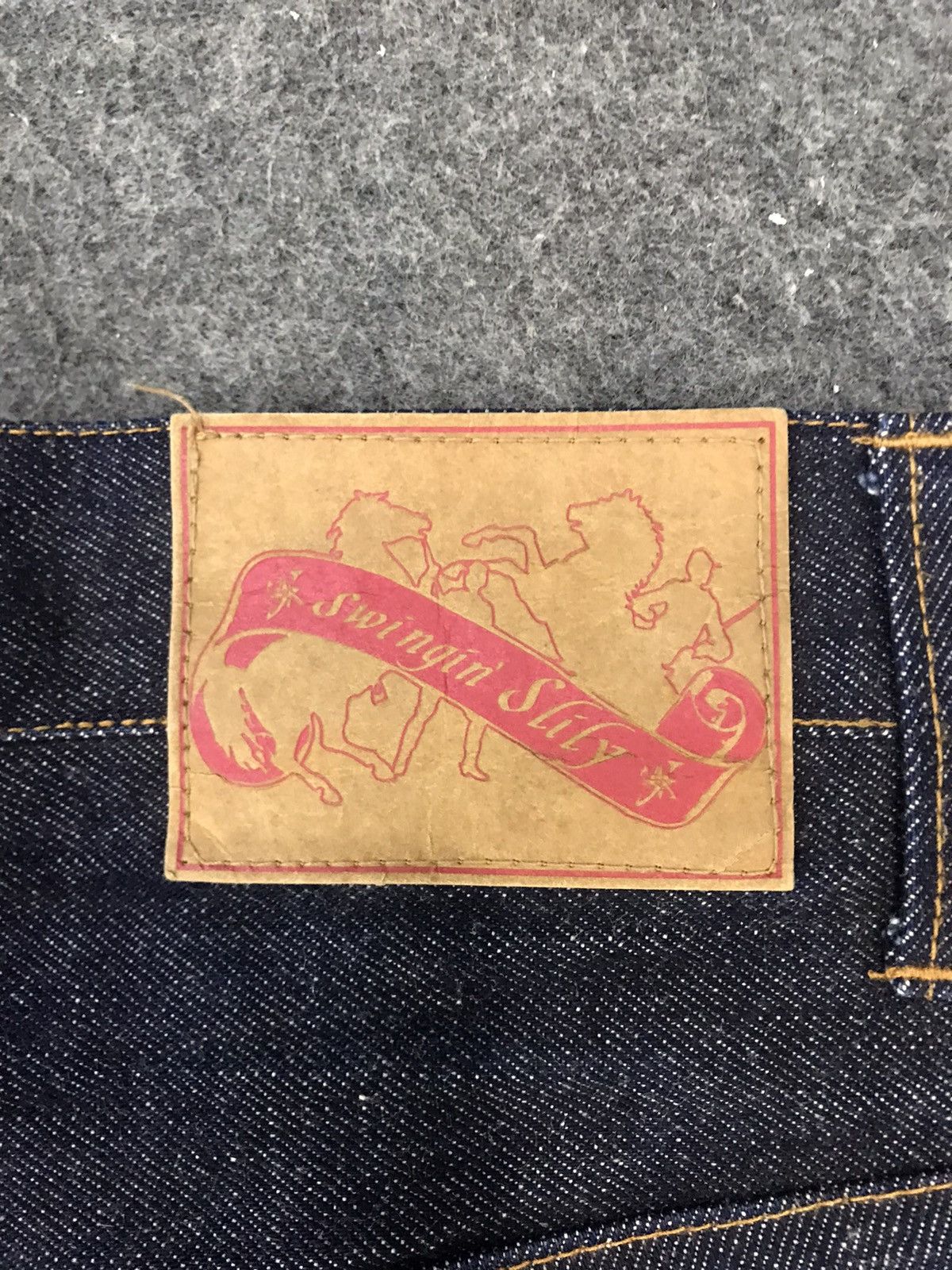 Japanese Brand Swinggin Slily Indigo Denim Buttonfly Straight Cut Selvedge Size US 35 - 8 Thumbnail