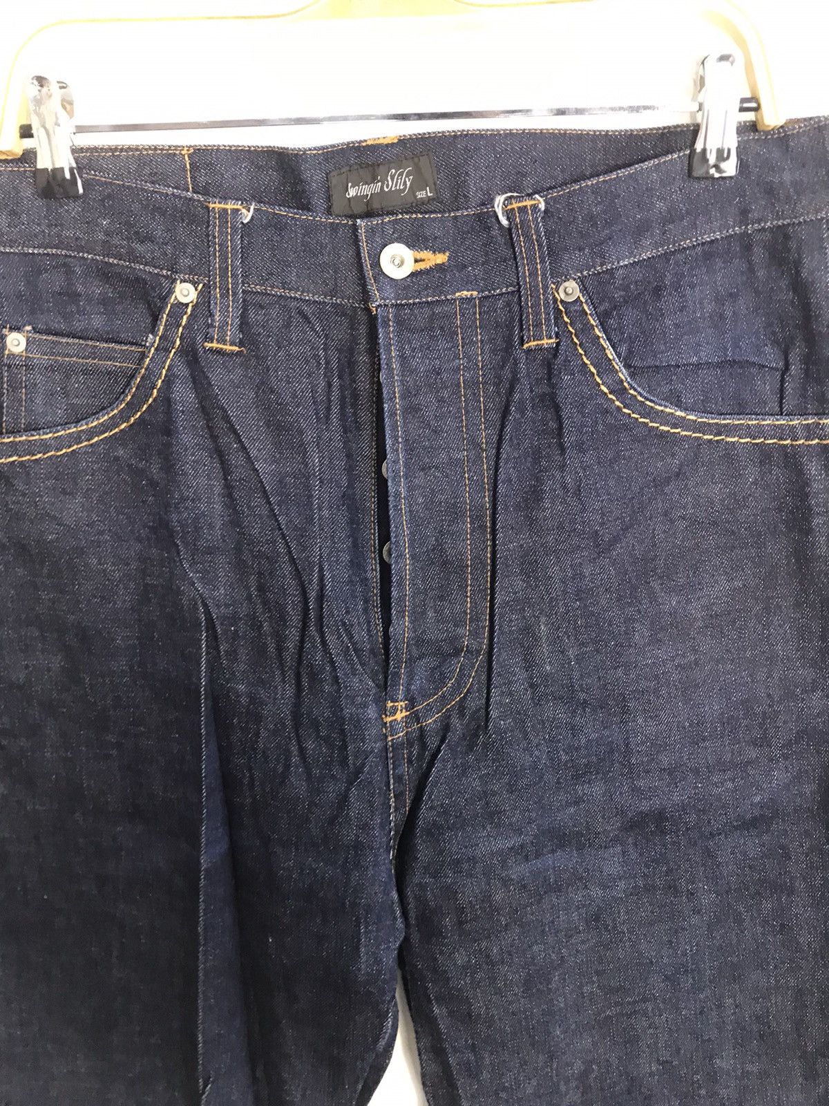 Japanese Brand Swinggin Slily Indigo Denim Buttonfly Straight Cut Selvedge Size US 35 - 3 Thumbnail