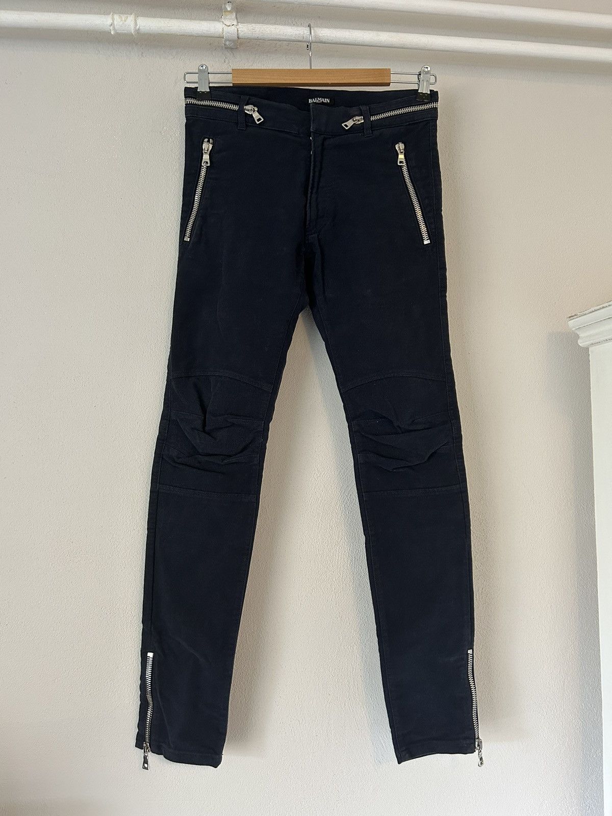 Balmain Navy Zipper Biker Pants Size US 30 / EU 46 - 1 Thumbnail