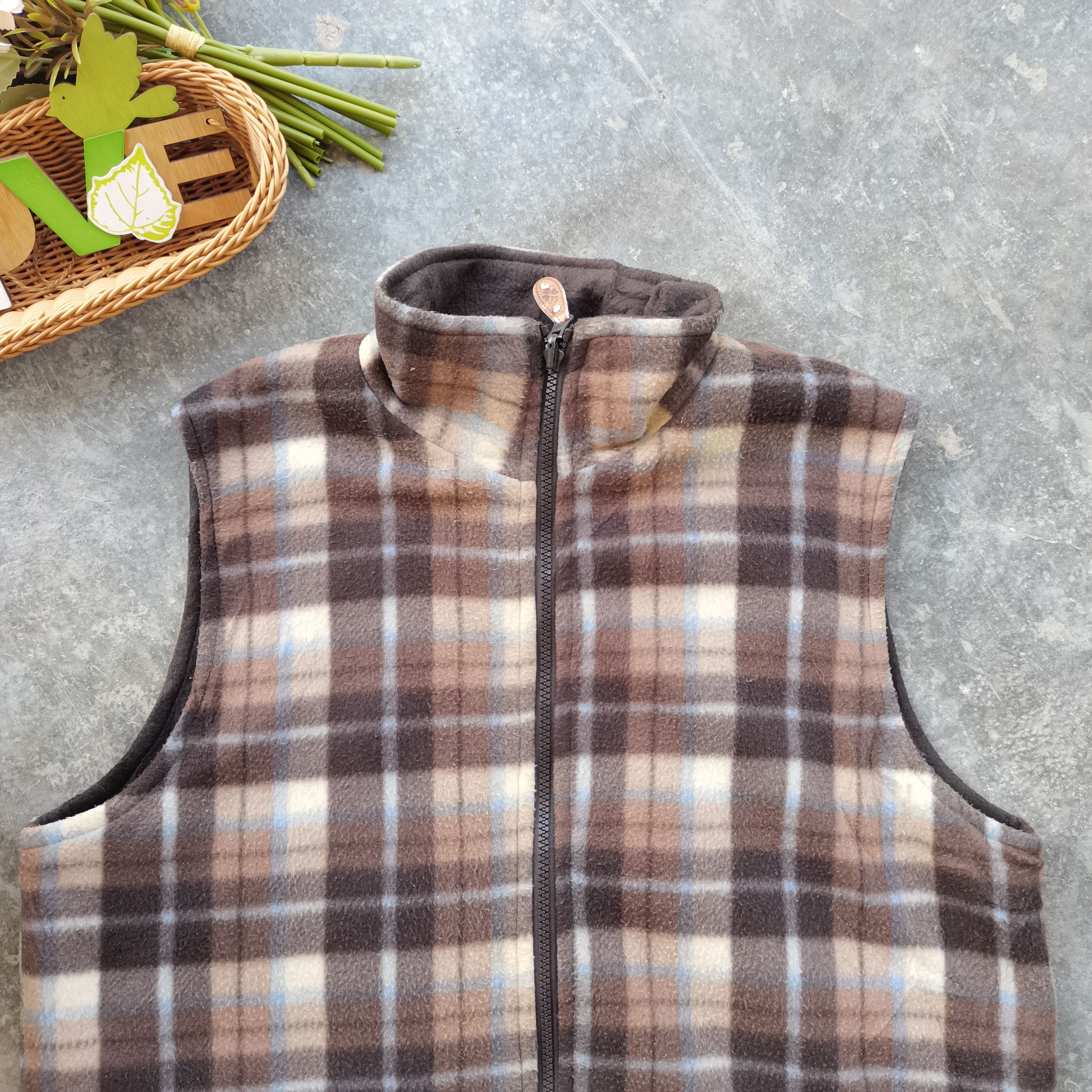 Japanese Brand × Vintage Japanese Brand Plaid Fleece Riversible Vest Size US XL / EU 56 / 4 - 3 Thumbnail