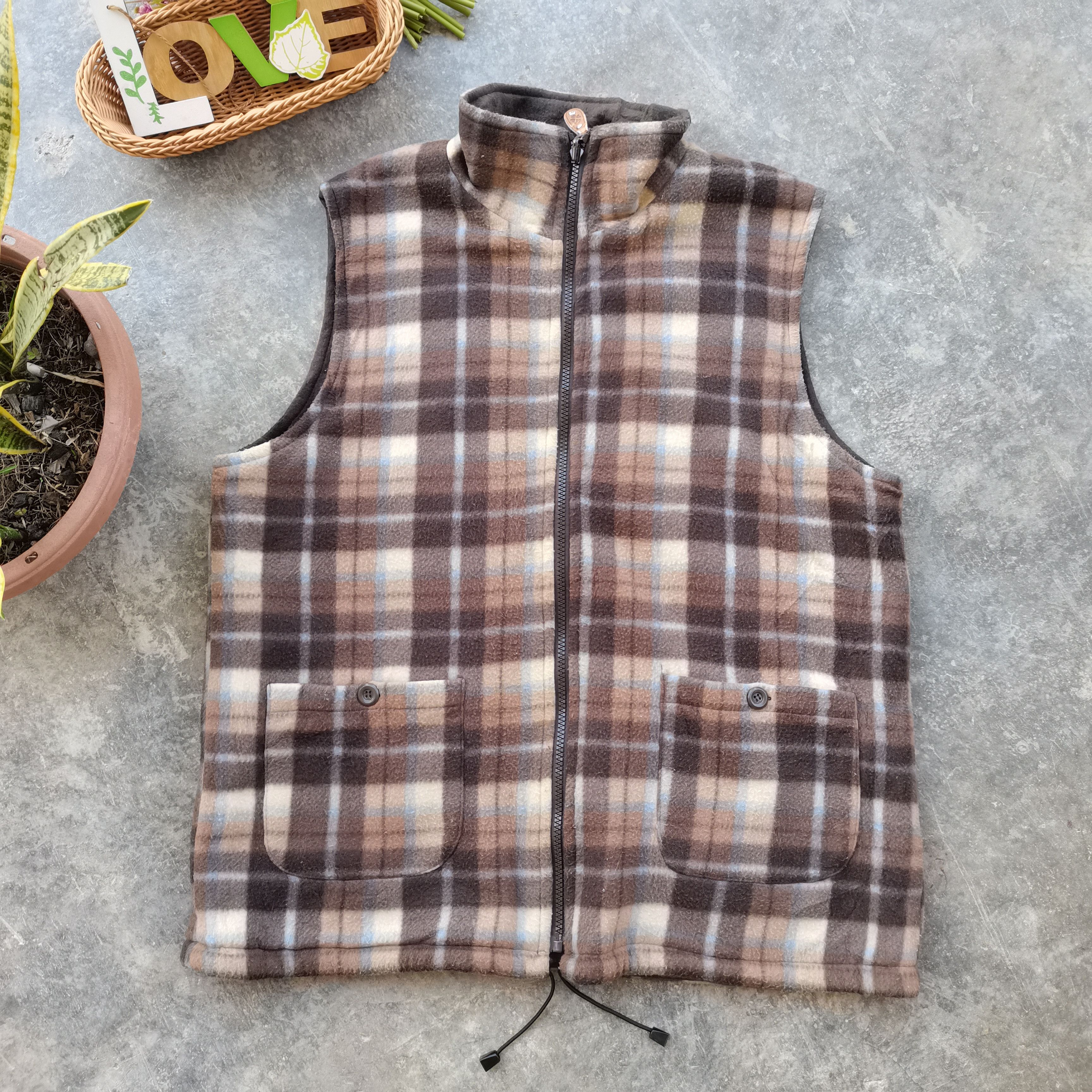 Japanese Brand × Vintage Japanese Brand Plaid Fleece Riversible Vest Size US XL / EU 56 / 4 - 1 Thumbnail