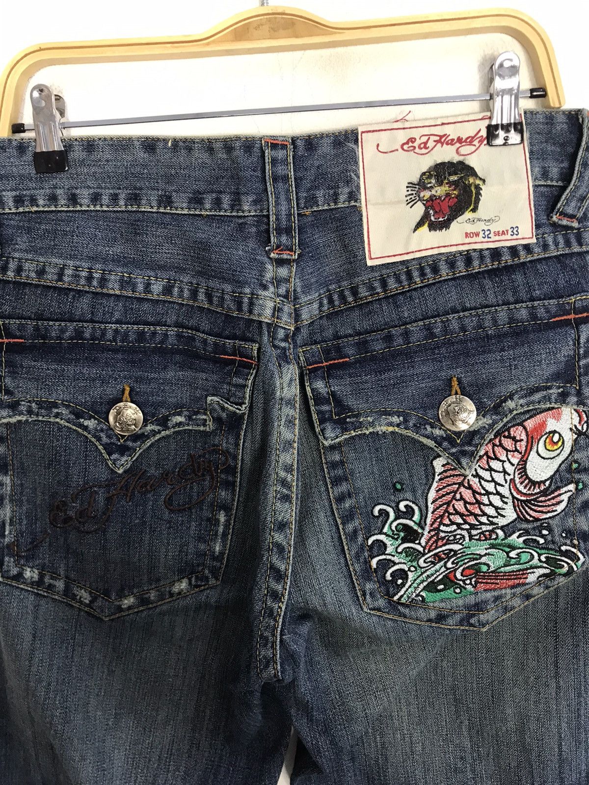 image of Ed Hardy By Christian Audigier Embroidery Koi Fish Tattoo in Indigo, Men's (Size 32)