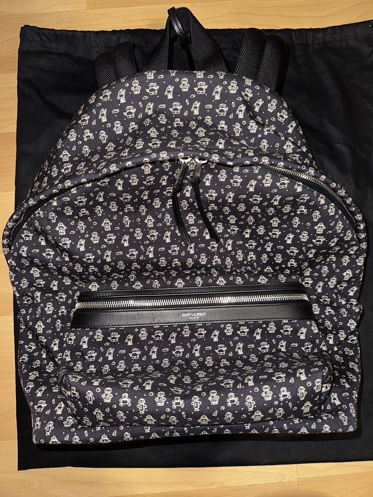 Yves Saint Laurent YSL City Robot-Print Canvas Backpack Size ONE SIZE - 1 Thumbnail