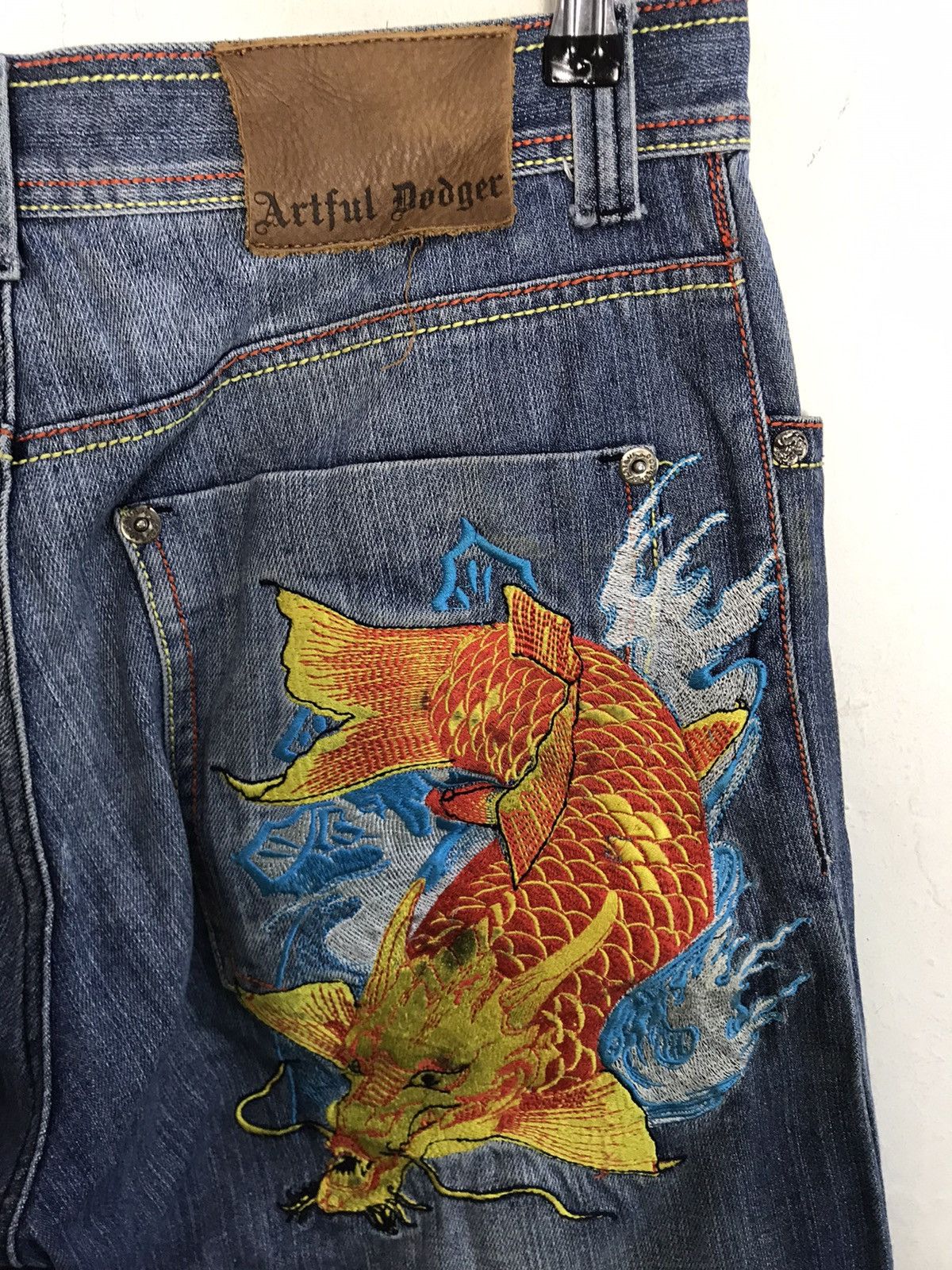 Artful Dodger Sukajan Jeans Artful Dodger Embroidery Koi Dragon Fish Size US 31 - 3 Thumbnail