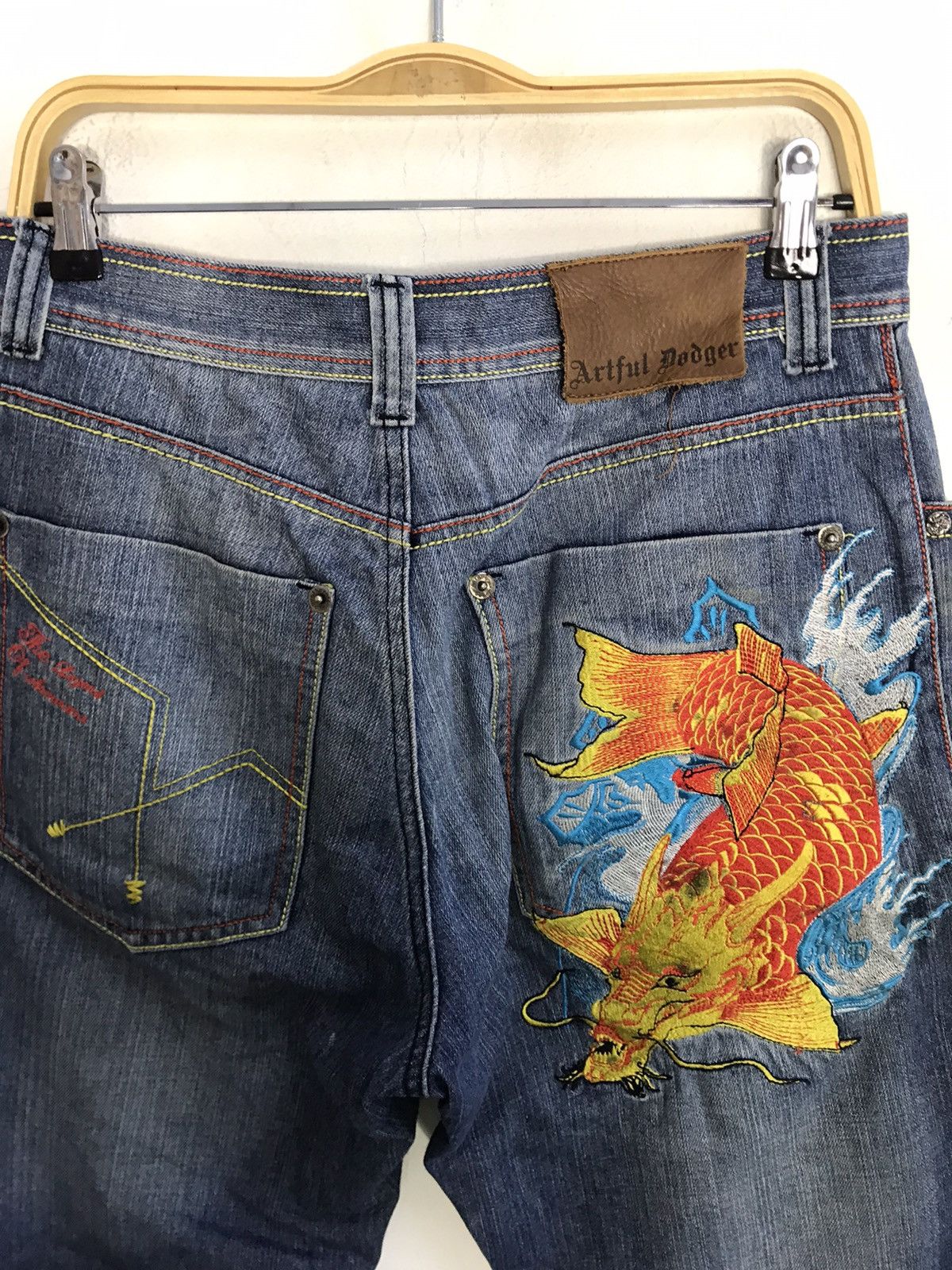 Artful Dodger Sukajan Jeans Artful Dodger Embroidery Koi Dragon Fish Size US 31 - 2 Thumbnail