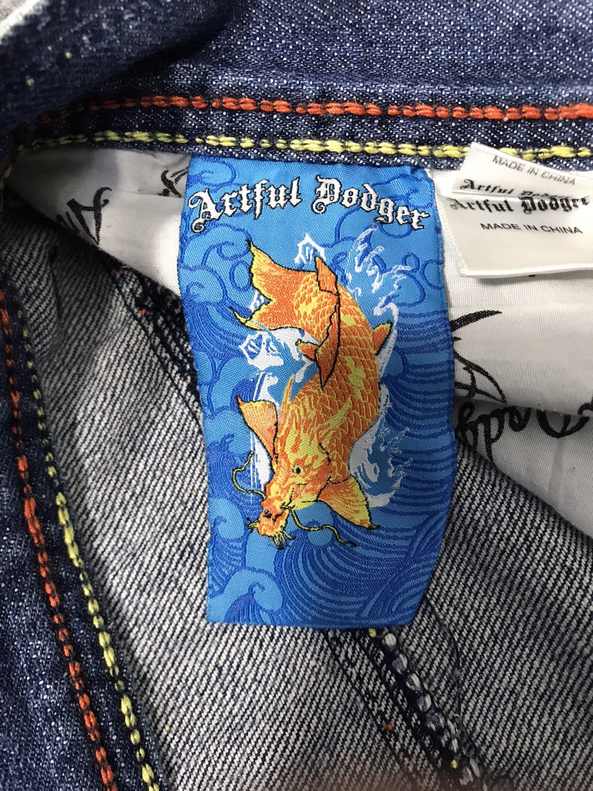 Artful Dodger Sukajan Jeans Artful Dodger Embroidery Koi Dragon Fish Size US 31 - 9 Thumbnail