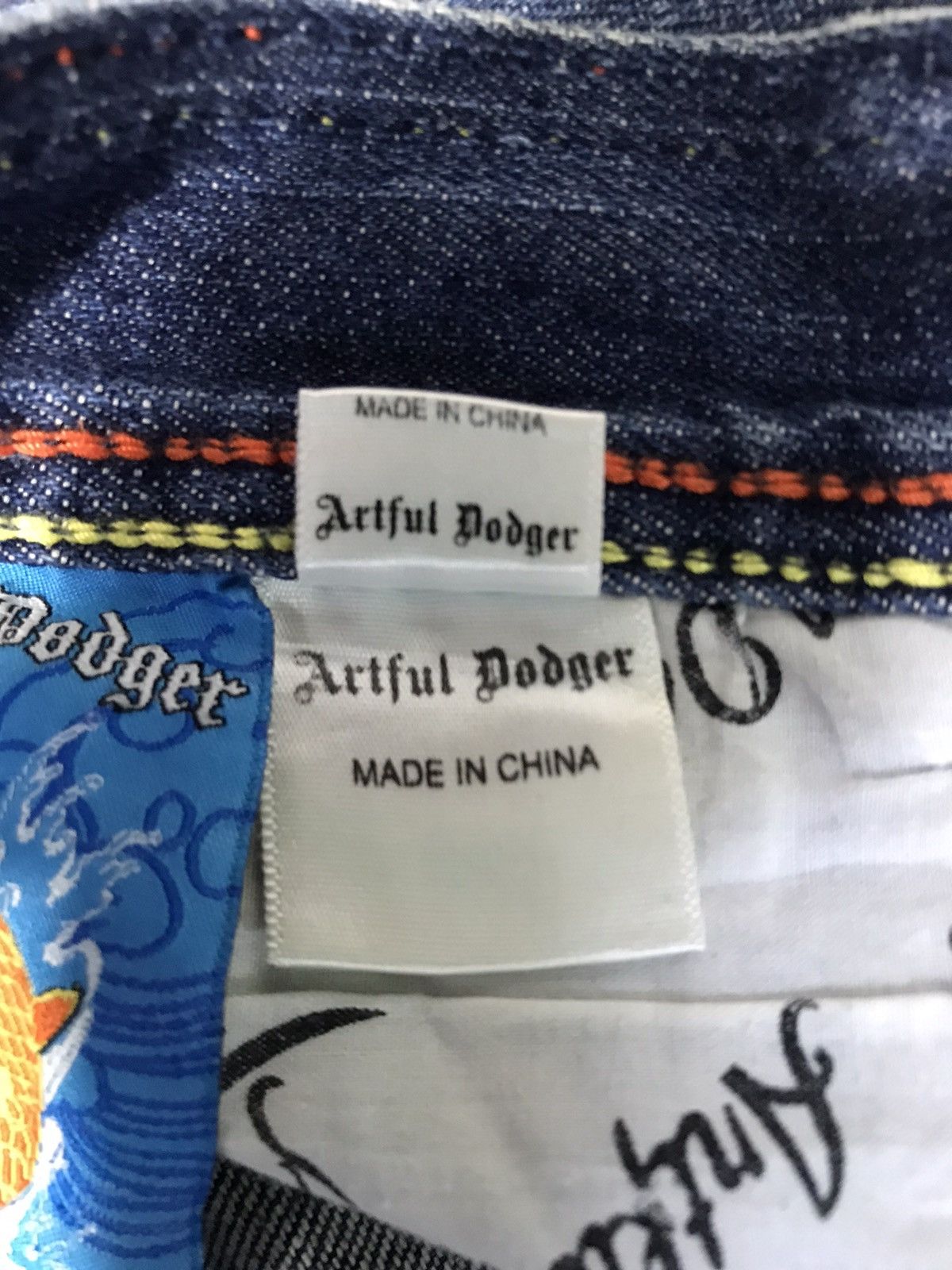 Artful Dodger Sukajan Jeans Artful Dodger Embroidery Koi Dragon Fish Size US 31 - 11 Thumbnail
