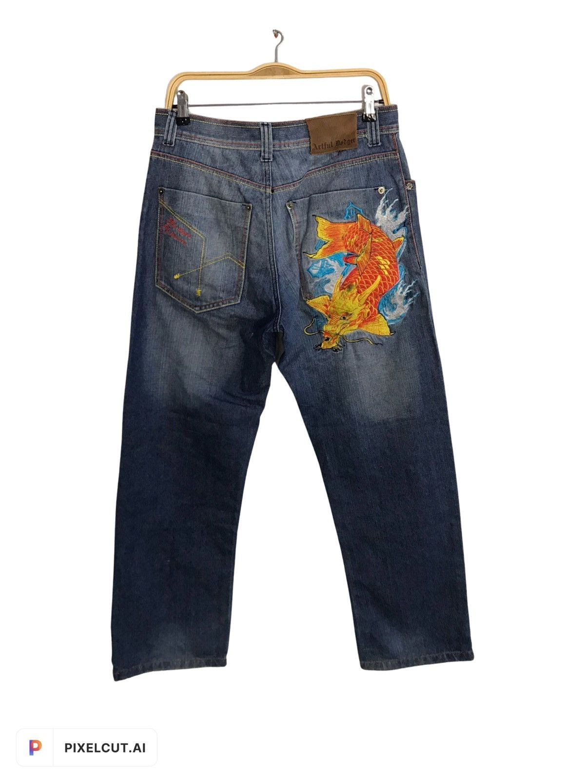 Artful Dodger Sukajan Jeans Artful Dodger Embroidery Koi Dragon Fish Size US 31 - 1 Thumbnail