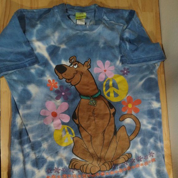 image of Vintage Cartoon Network Scooby Doo Freeze Tie Dye T-Shirt in Blue Tie Dye, Men's (Size XL)