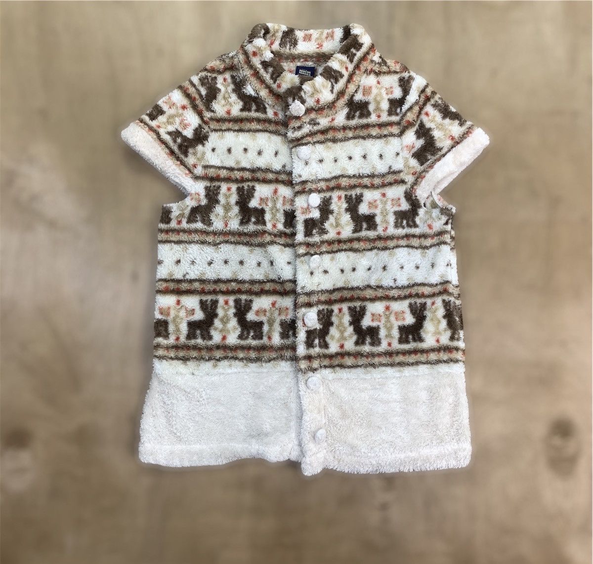Aran Isles Knitwear × Japanese Brand × Northern Isles GERRY COSBY Vintage Fair Isle Fur Fleece Navajo Vest Jacket Size US M / EU 48-50 / 2 - 3 Thumbnail