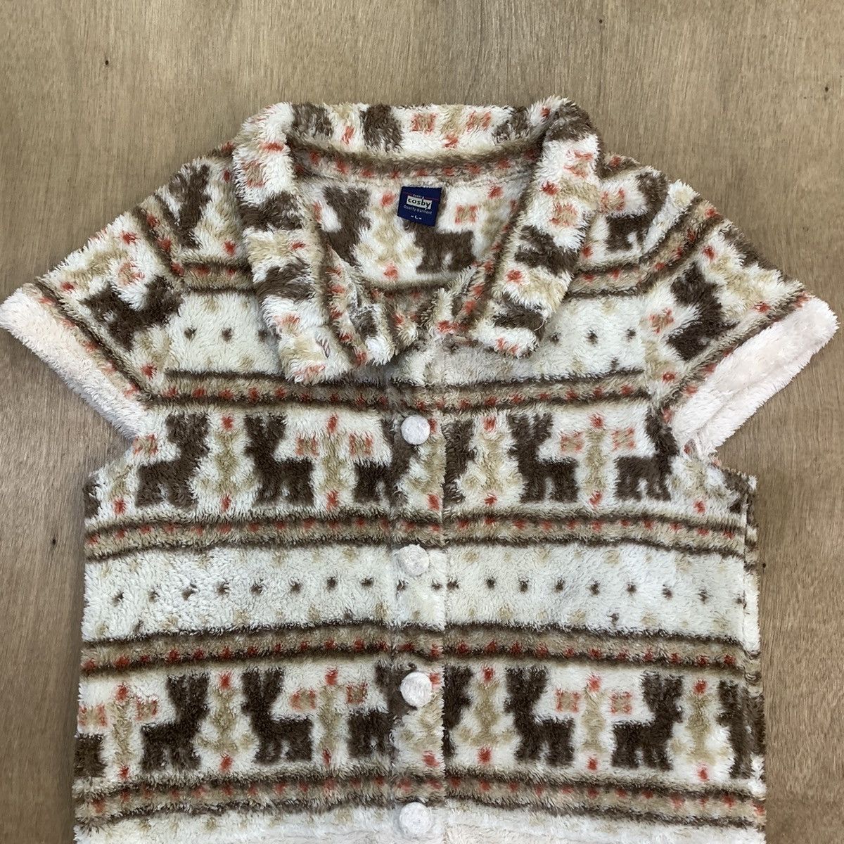 Aran Isles Knitwear × Japanese Brand × Northern Isles GERRY COSBY Vintage Fair Isle Fur Fleece Navajo Vest Jacket Size US M / EU 48-50 / 2 - 4 Thumbnail