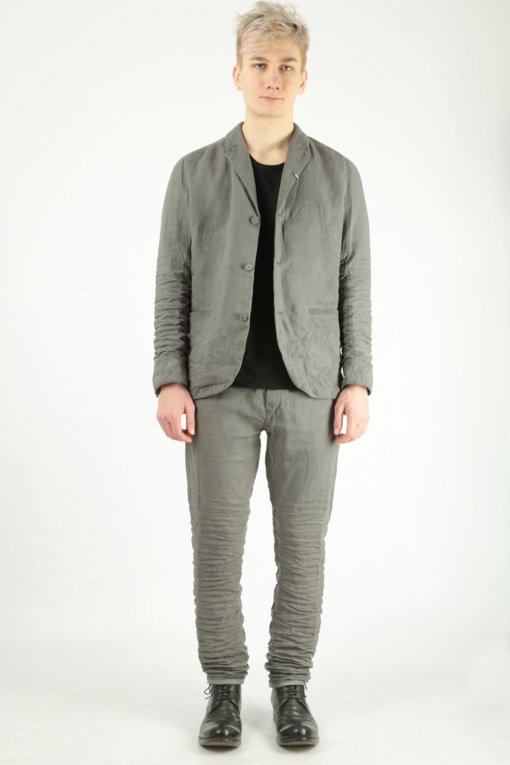 Layer-0 Light Grey Linen 3 Buttons Blazer