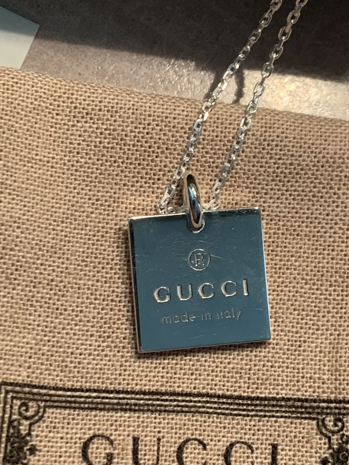 Designer × Gucci × Sterling Silver *RARE* New Gucci Sterling Silver Square Logo Necklace Size ONE SIZE - 2 Thumbnail