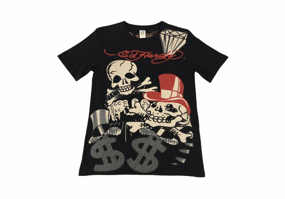 image of Ed Hardy By Christian Audigier Big Logo The Skull Tee in Black, Men's (Size Small)