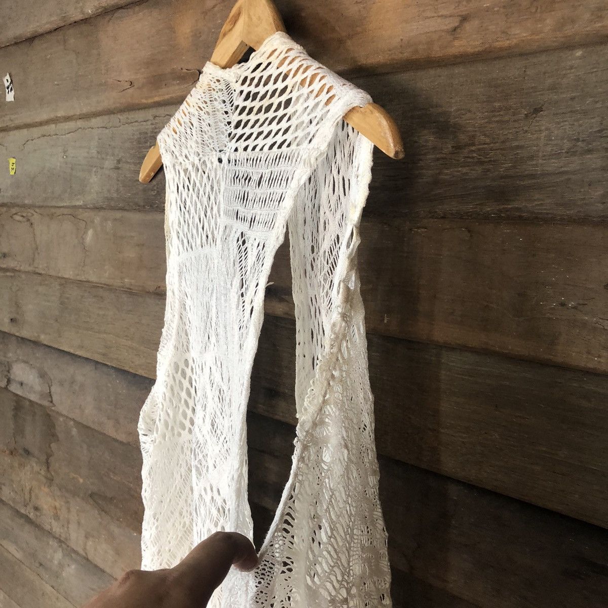 Homespun Knitwear Elegant Mesh Net Crochet White Cardigan Knitwear #7125 Size L / US 10 / IT 46 - 10 Thumbnail
