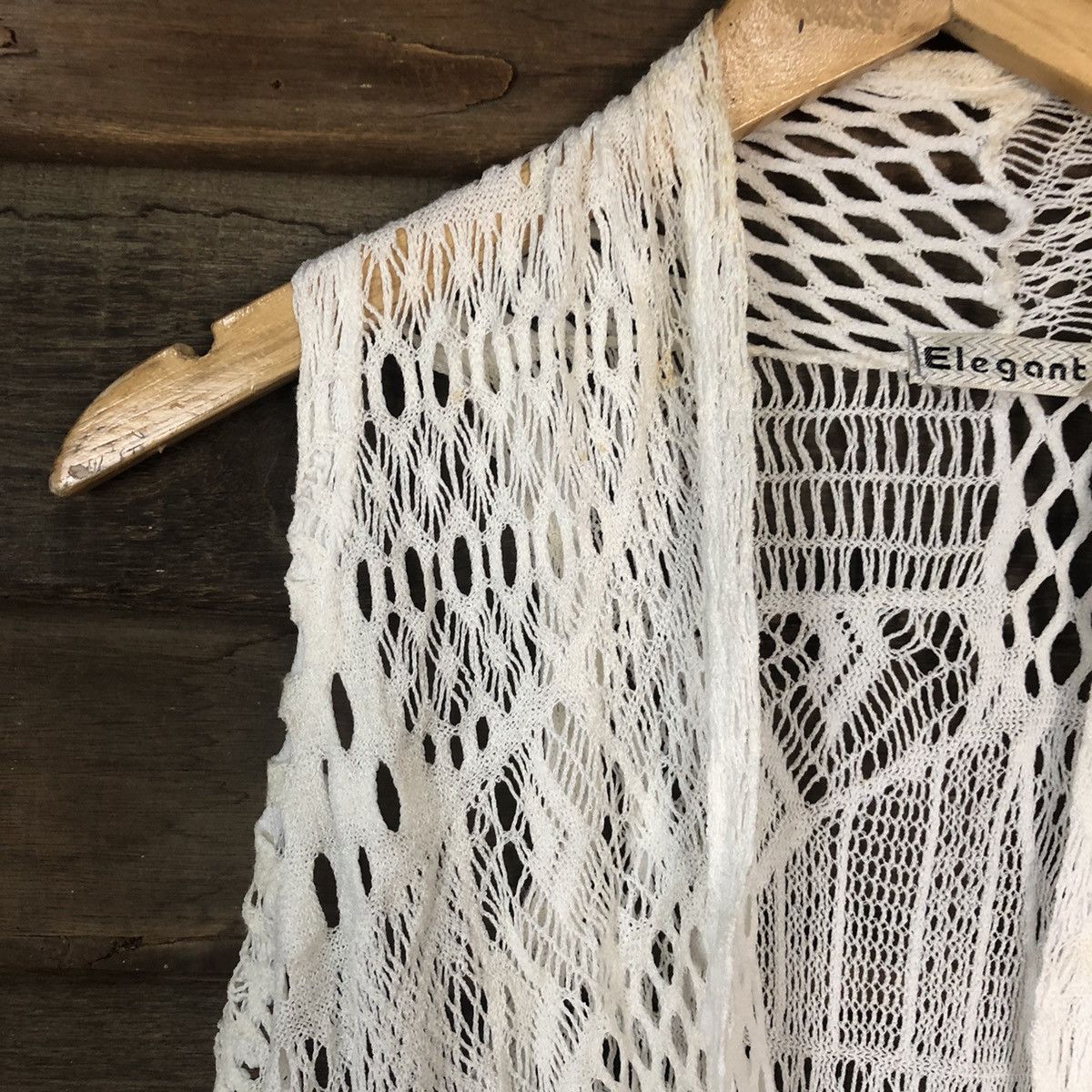 Homespun Knitwear Elegant Mesh Net Crochet White Cardigan Knitwear #7125 Size L / US 10 / IT 46 - 4 Thumbnail