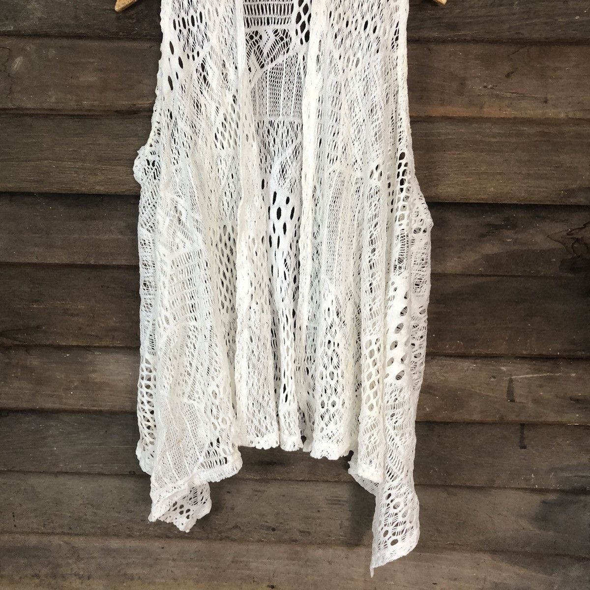 Homespun Knitwear Elegant Mesh Net Crochet White Cardigan Knitwear #7125 Size L / US 10 / IT 46 - 3 Thumbnail