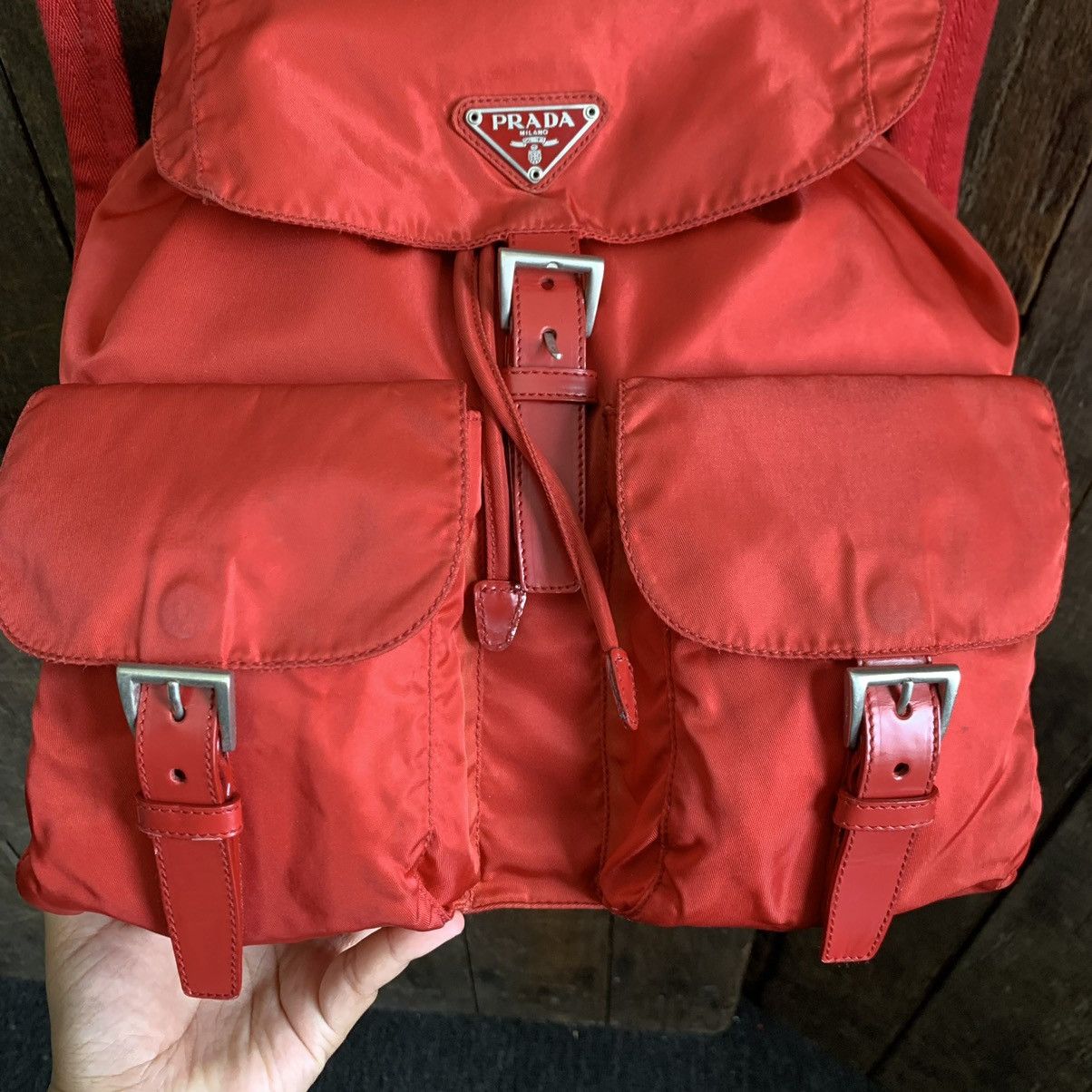 Prada Vintage Prada Red Medium Backpack With Authentic Card Size ONE SIZE - 3 Thumbnail