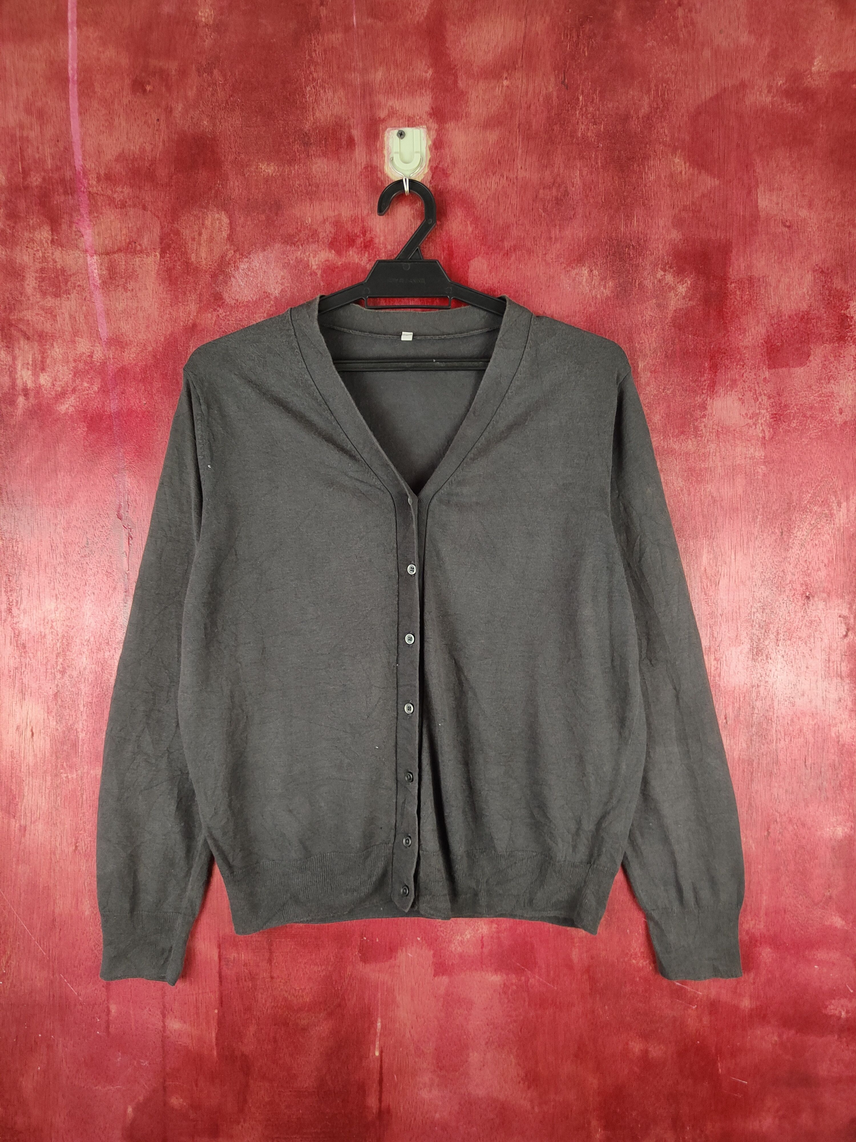Japanese Brand × Vintage Japan vintage thin Dark Gray Cardigan #S916 Size L / US 10 / IT 46 - 1 Thumbnail