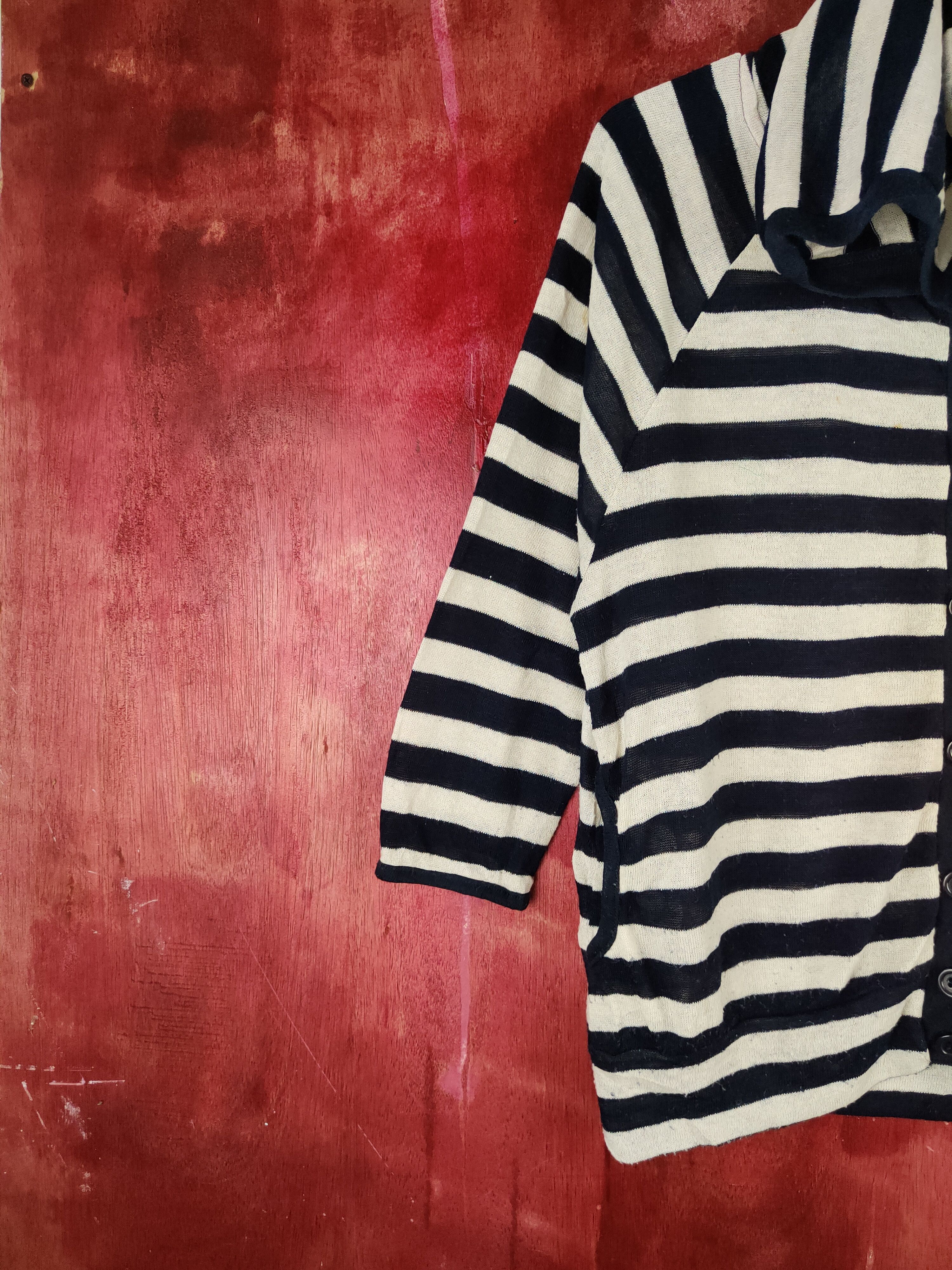 Japanese Brand Olived des Olive Navy/White Stripe Hoodie Cardigan #S851 Size M / US 6-8 / IT 42-44 - 3 Thumbnail