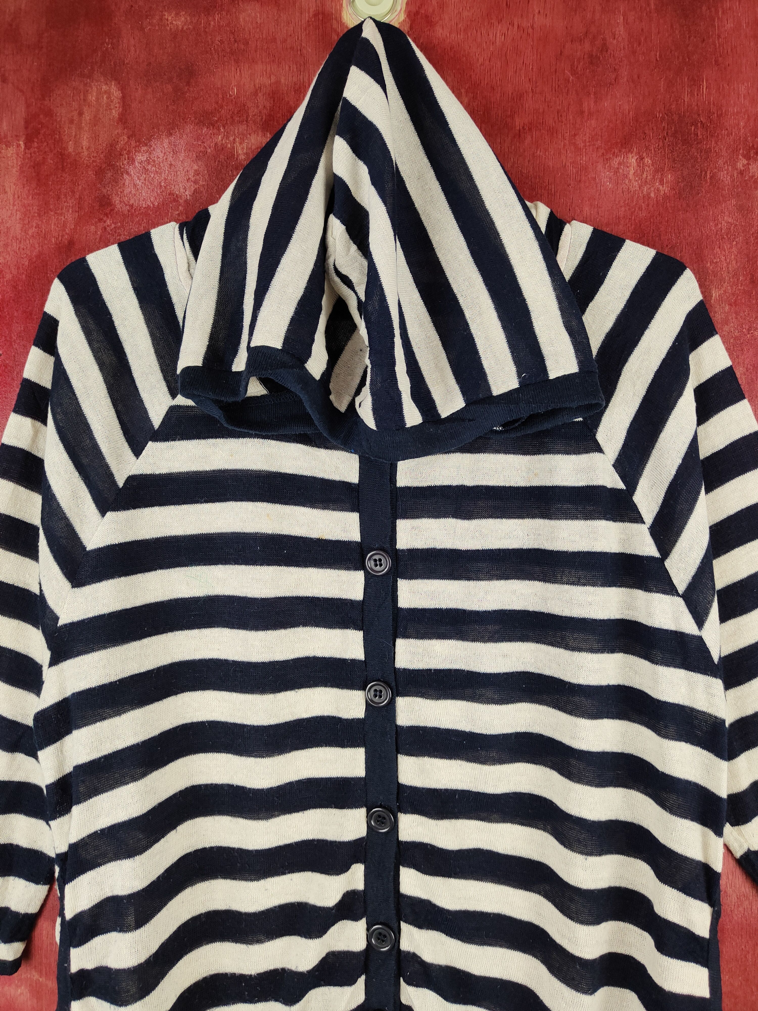 Japanese Brand Olived des Olive Navy/White Stripe Hoodie Cardigan #S851 Size M / US 6-8 / IT 42-44 - 2 Thumbnail