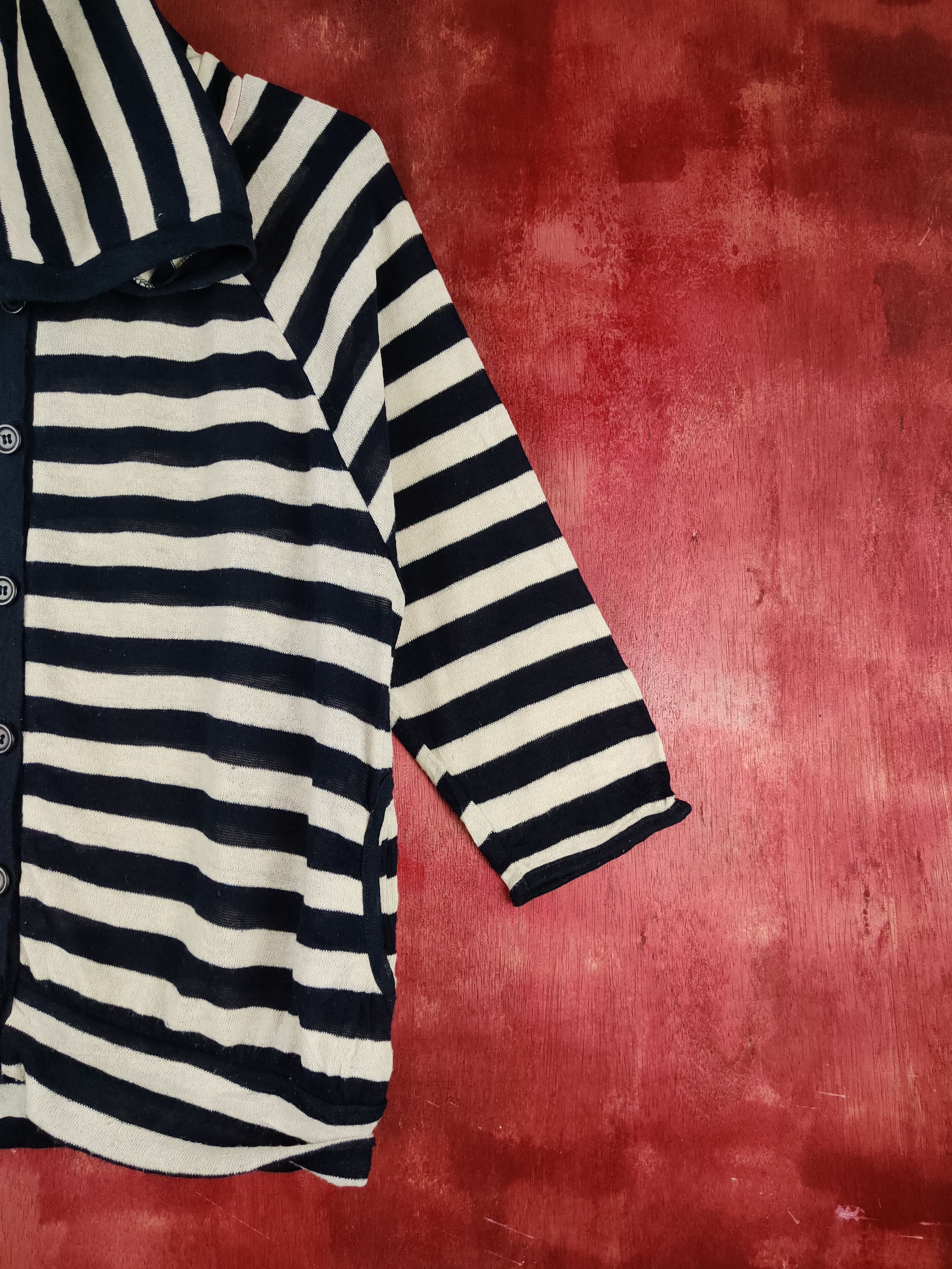 Japanese Brand Olived des Olive Navy/White Stripe Hoodie Cardigan #S851 Size M / US 6-8 / IT 42-44 - 5 Thumbnail