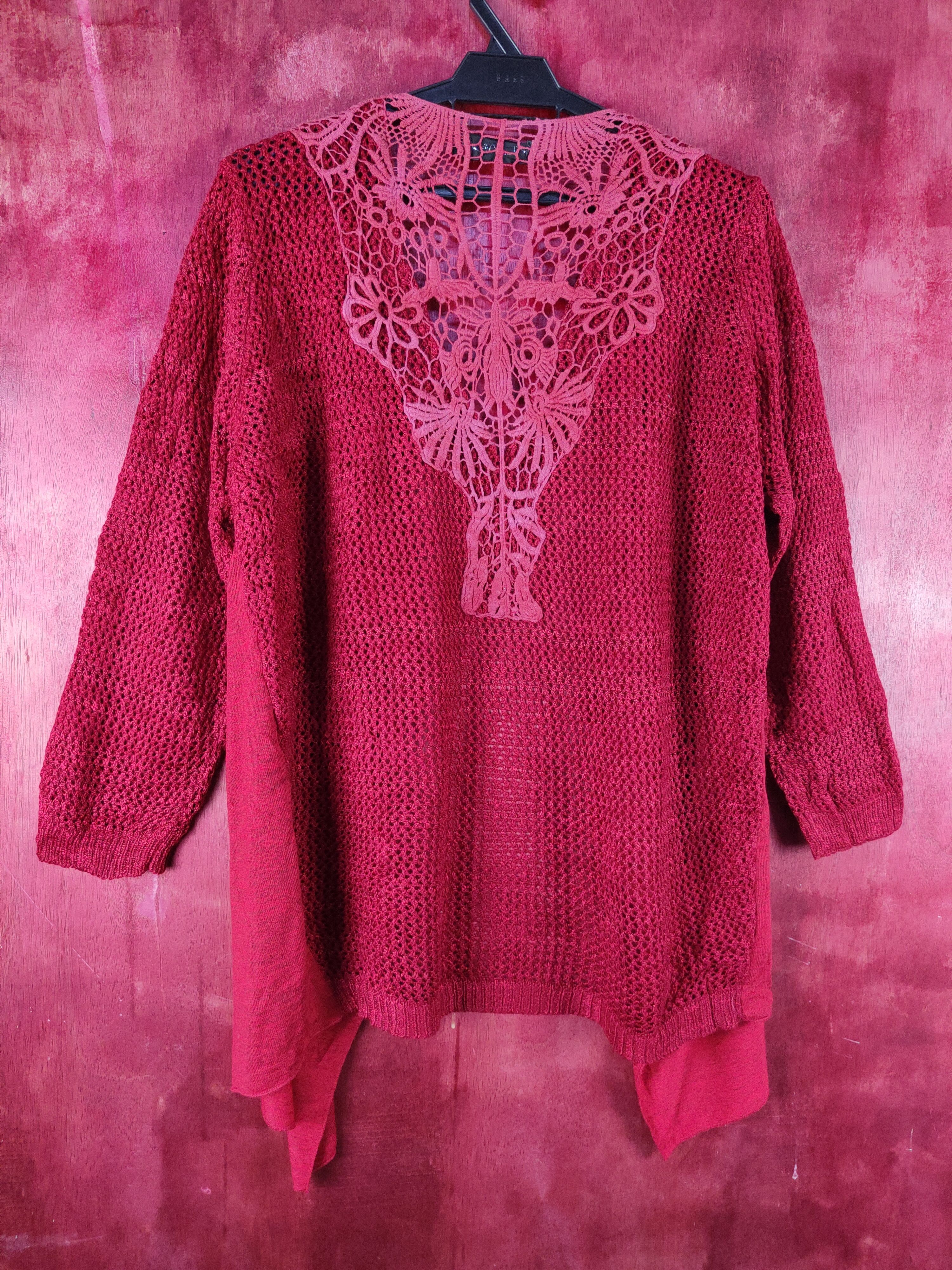 Homespun Knitwear Lilia Maroon Crochet Meshnet Knitwear Cardigan #S1017 Size XXL / US 16-18 / IT 52-54 - 5 Thumbnail