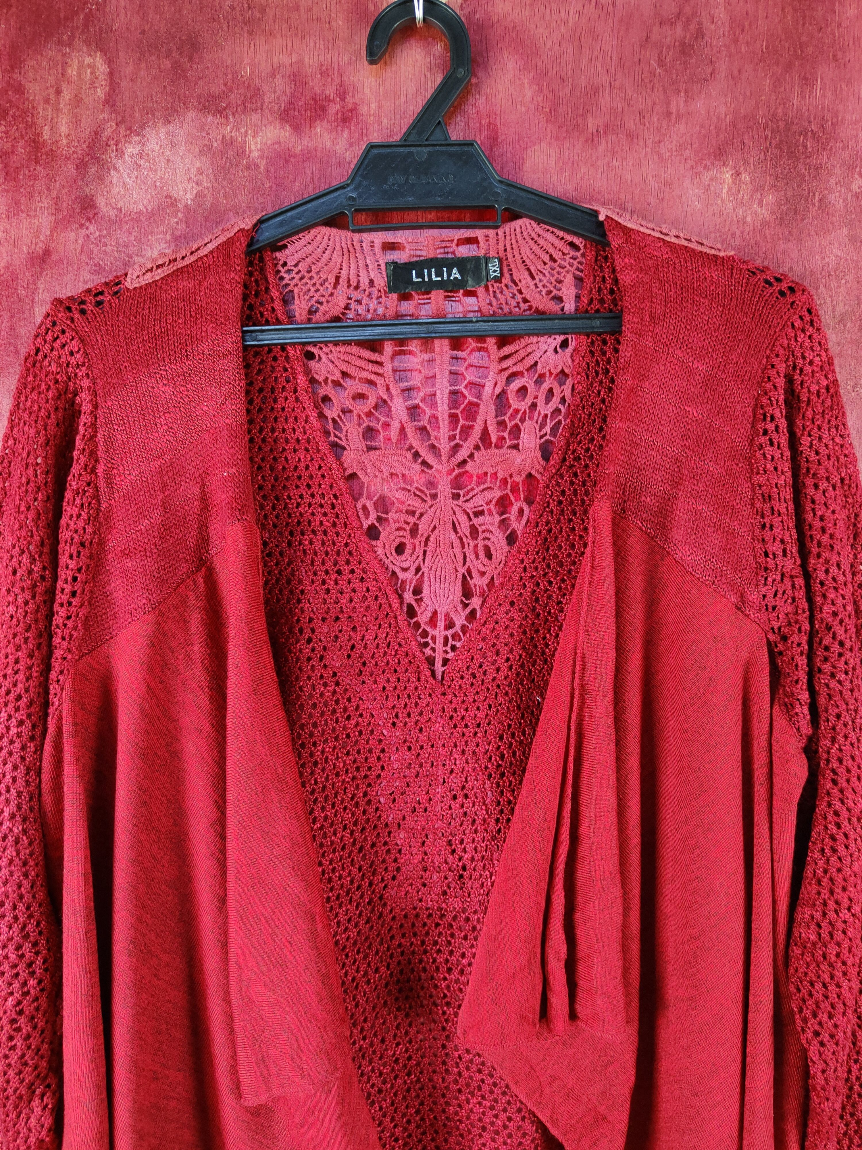 Homespun Knitwear Lilia Maroon Crochet Meshnet Knitwear Cardigan #S1017 Size XXL / US 16-18 / IT 52-54 - 2 Thumbnail