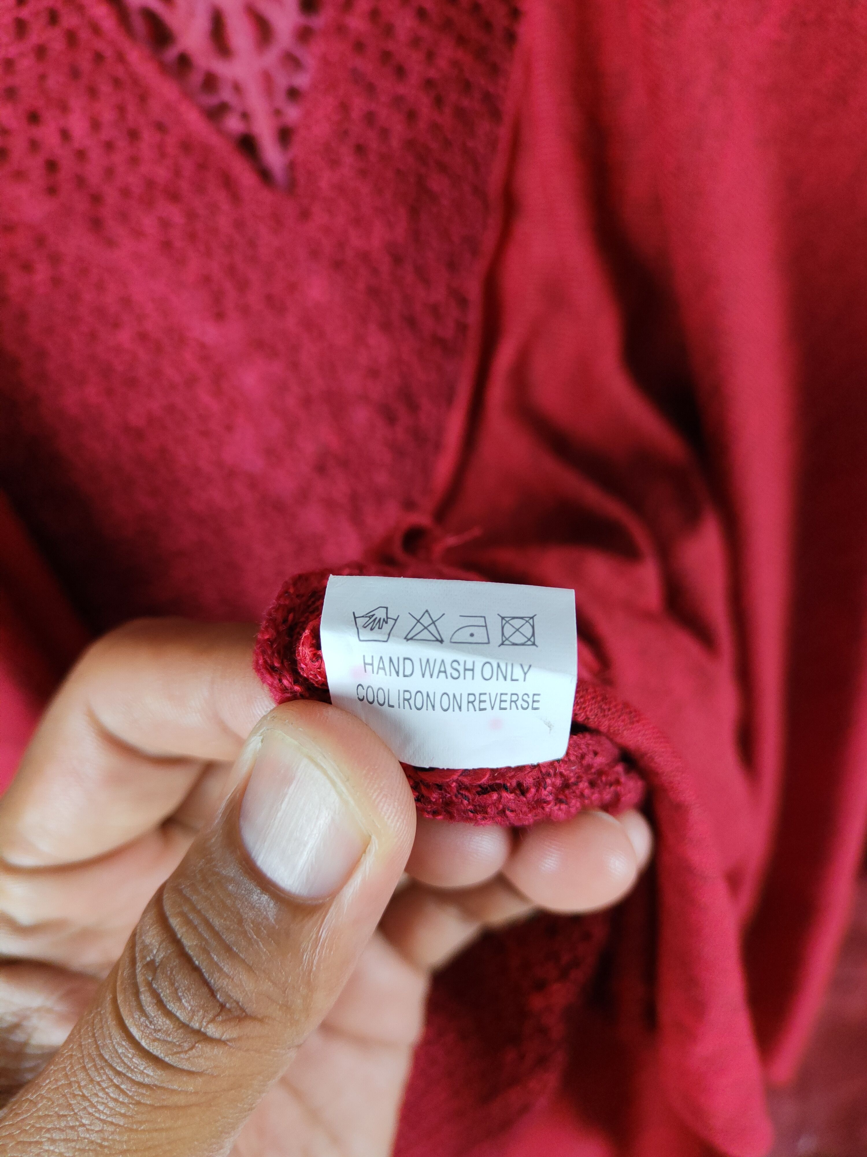 Homespun Knitwear Lilia Maroon Crochet Meshnet Knitwear Cardigan #S1017 Size XXL / US 16-18 / IT 52-54 - 9 Thumbnail